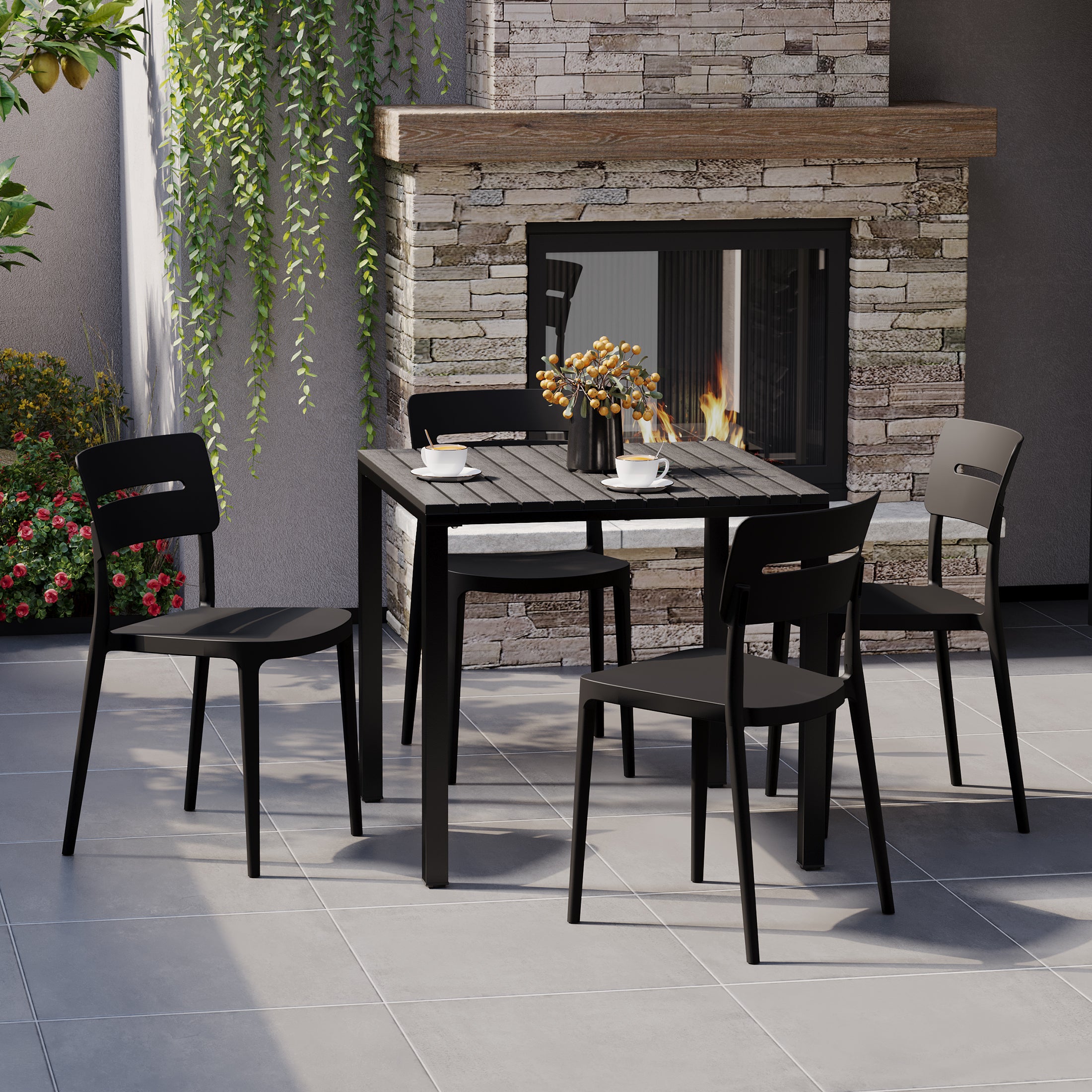 Sunshine 5-Piece Outdoor Metal Frame Dining Table Patio Set with Stackable Patio Dining Chairs