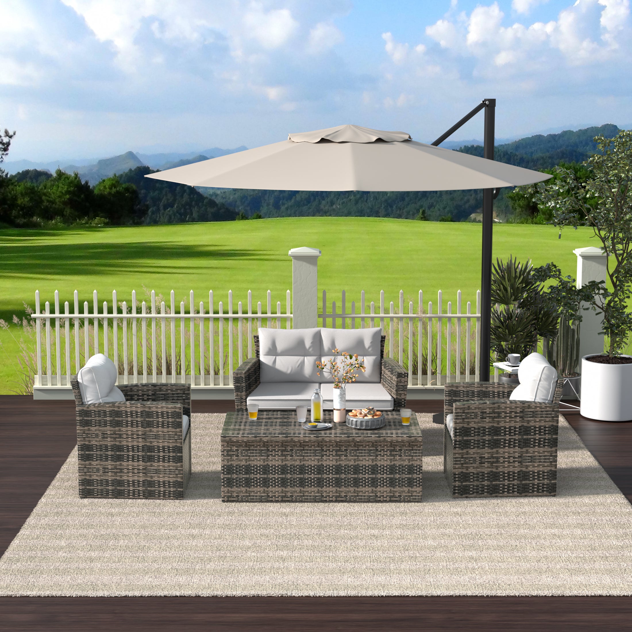 Maldives 4-Piece PE Rattan Wicker Conversation Sofa Set with Cushions