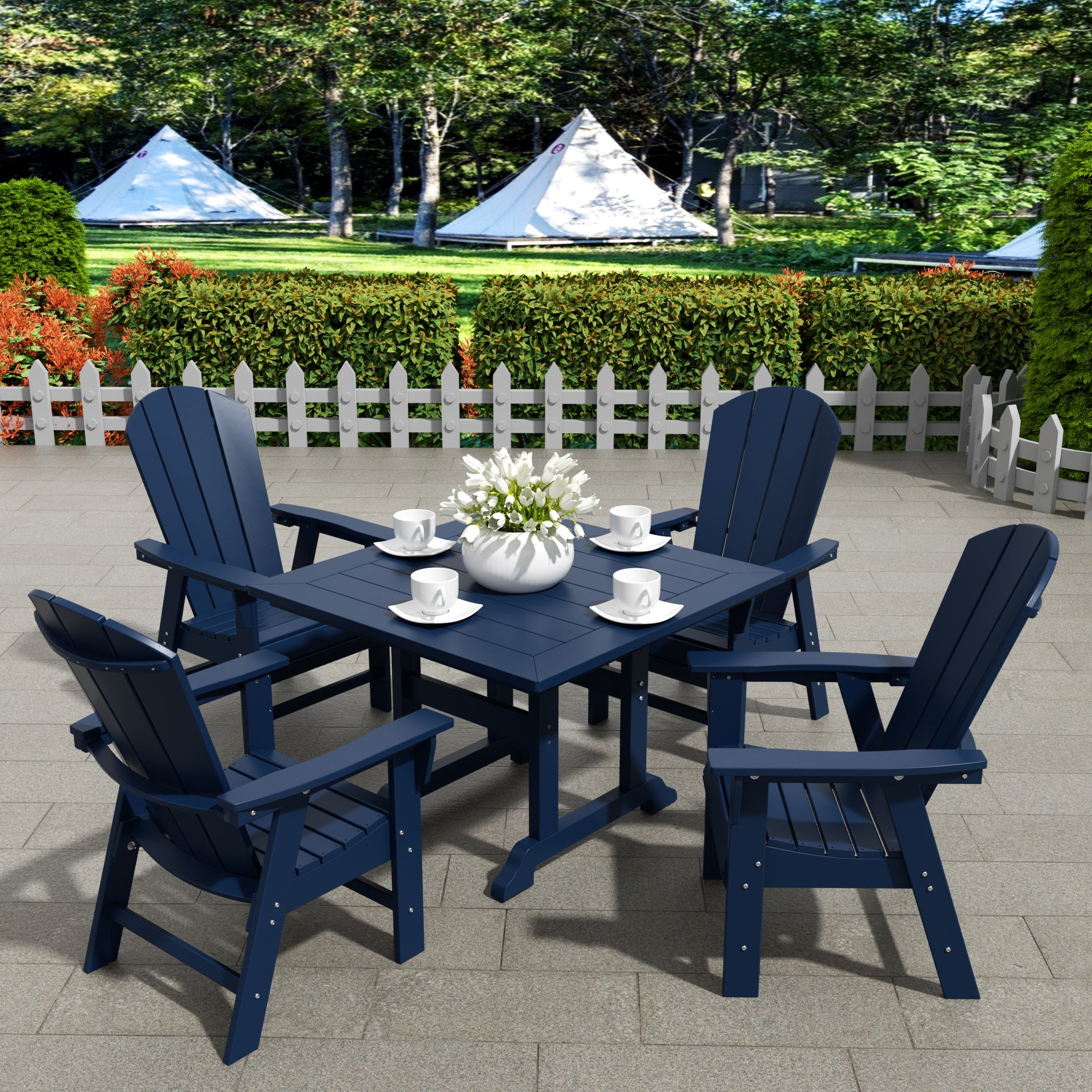 Paradise 5 Piece Outdoor Patio Dining Square Table and Curved Back Armchair Set