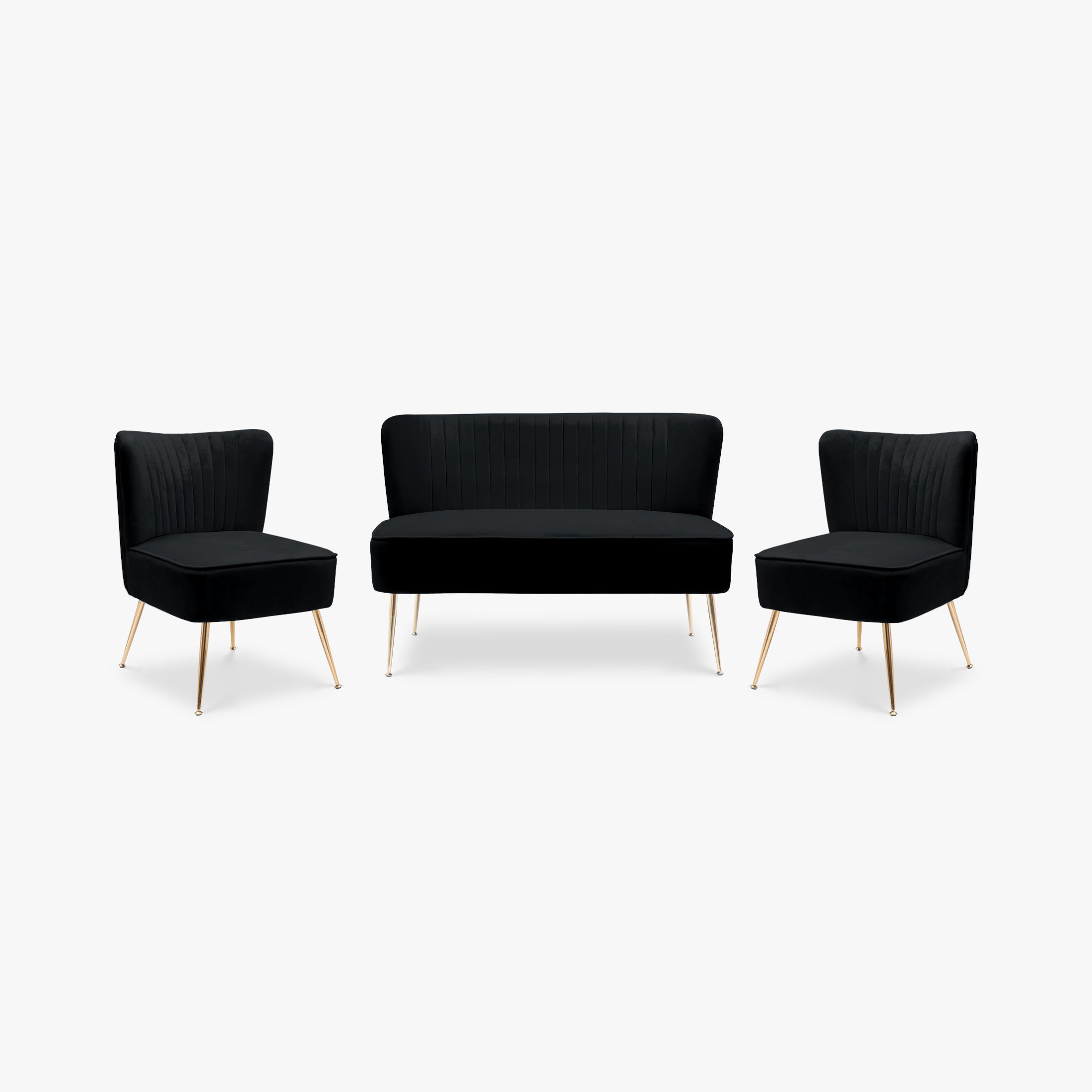 Alaia Mid Century Modern Tufted Velvet Loveseat Sofa and 22" Accent Chair 3-Piece Set