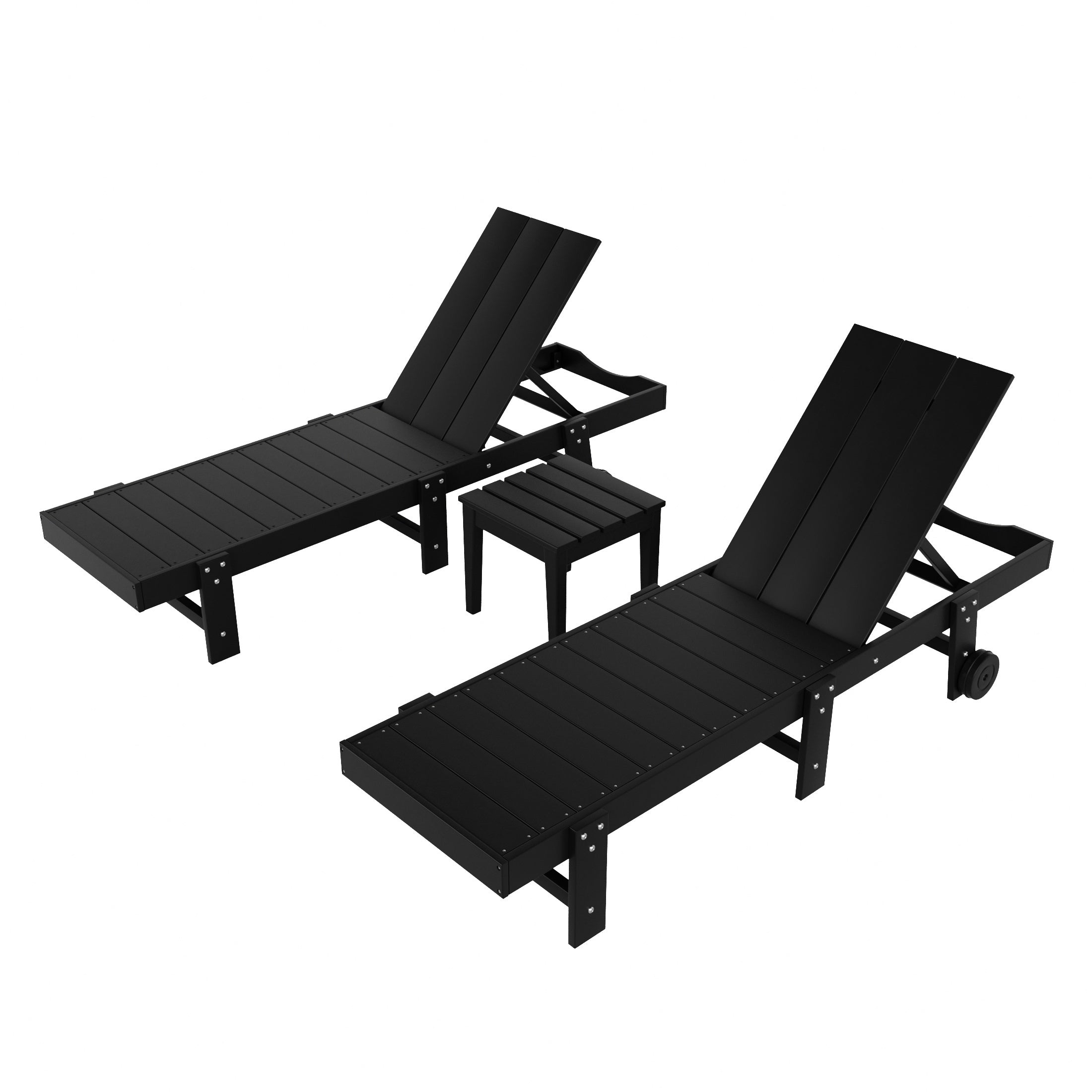 Palms 3 Piece Modern Poly Reclining Chaise Lounge With Wheels