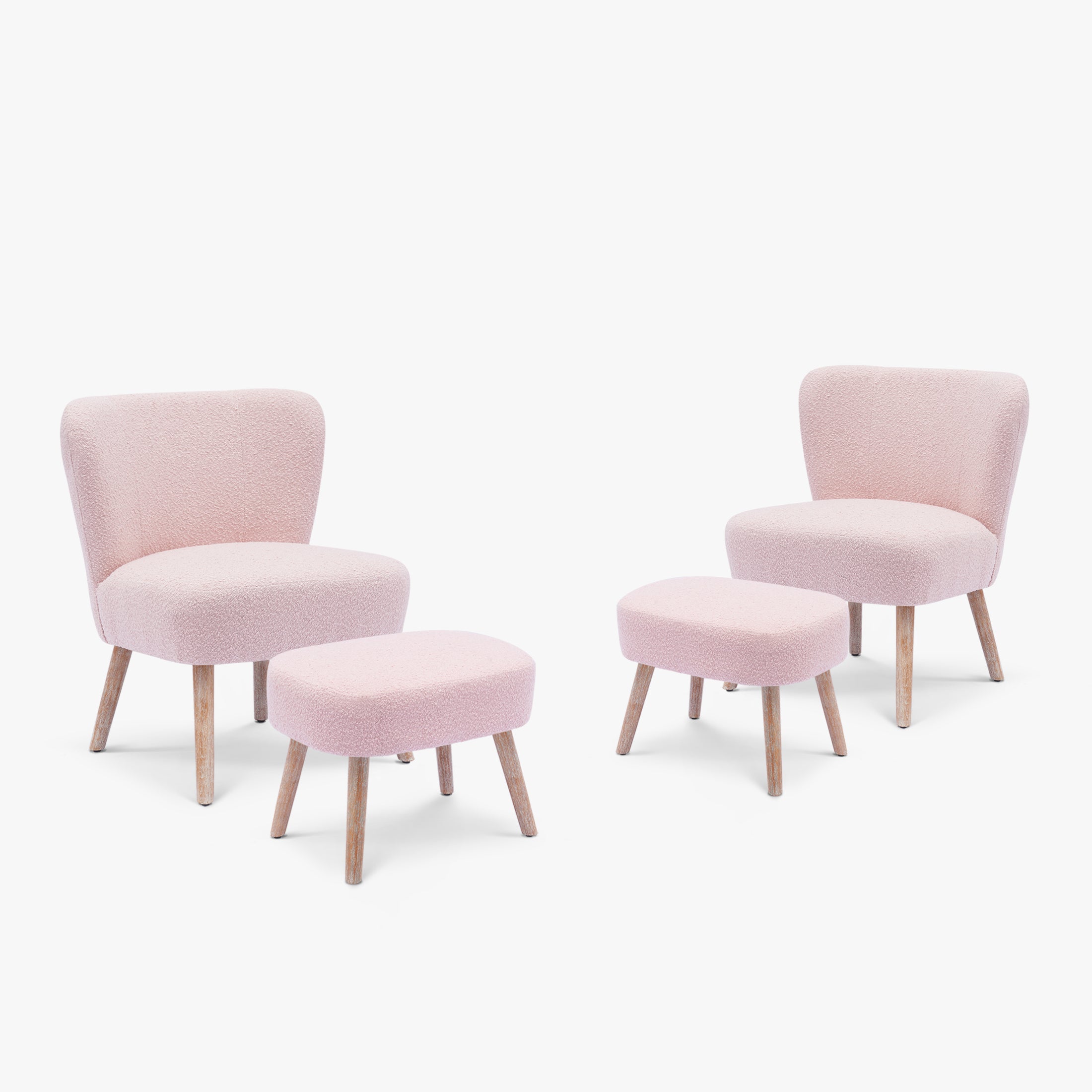 Amélie 4-Piece Set Mid-Century Boucle Accent Chairs with Ottoman Foot Stools