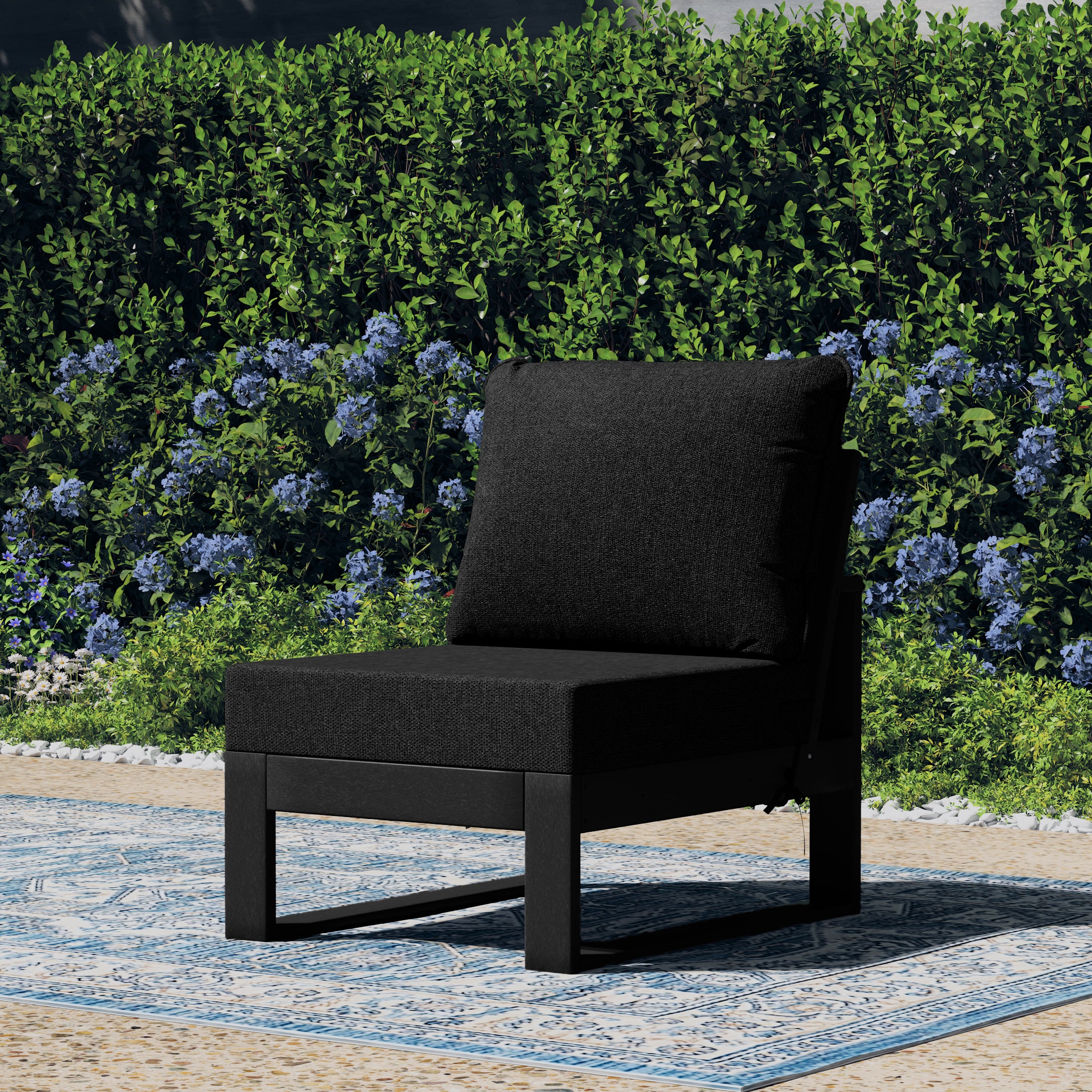 Rockaway Outdoor HDPE Sectional Armless Chair with Water-Proof Patio Cushions
