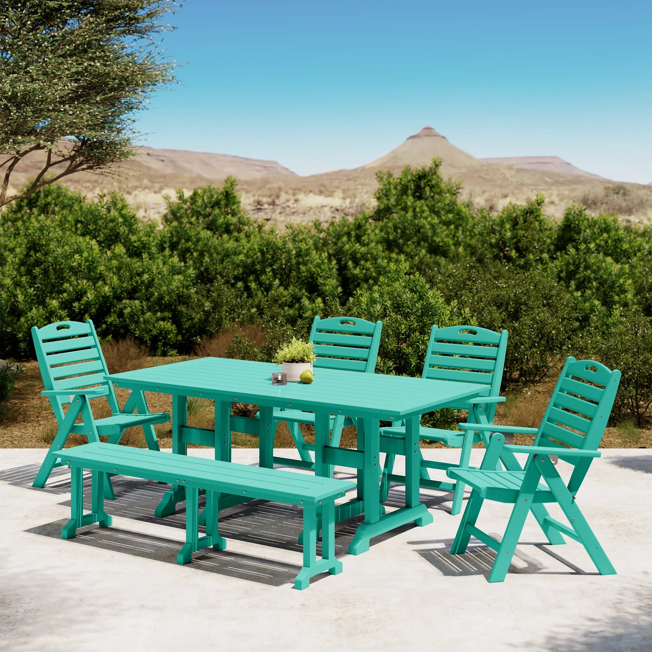 Paradise 6-Piece HDPE Rectangular Patio Dining Table Set with Foldable