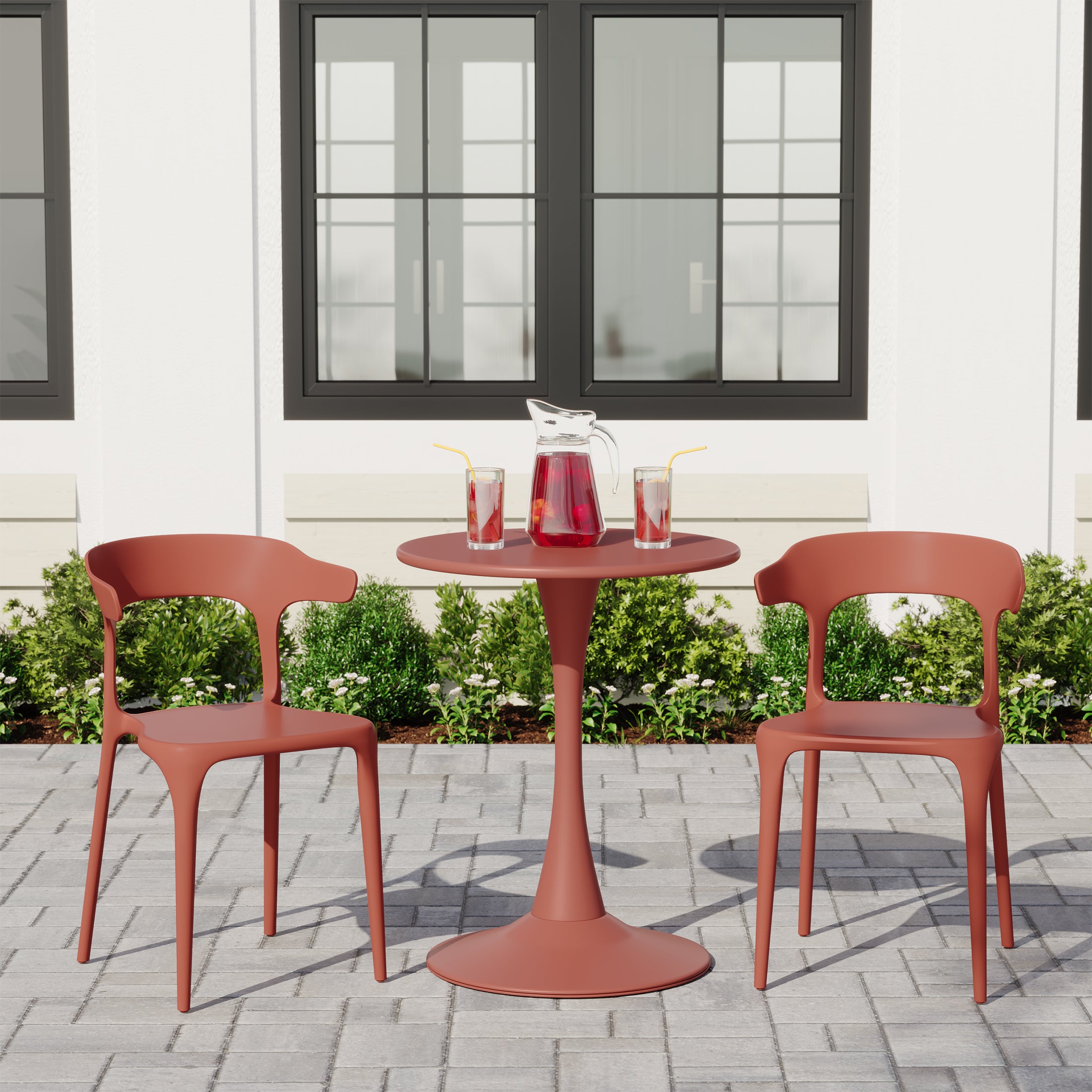 Sunshine 3-Piece Outdoor Metal Patio Dining Table Set With Stackable Modern Patio Side Chairs