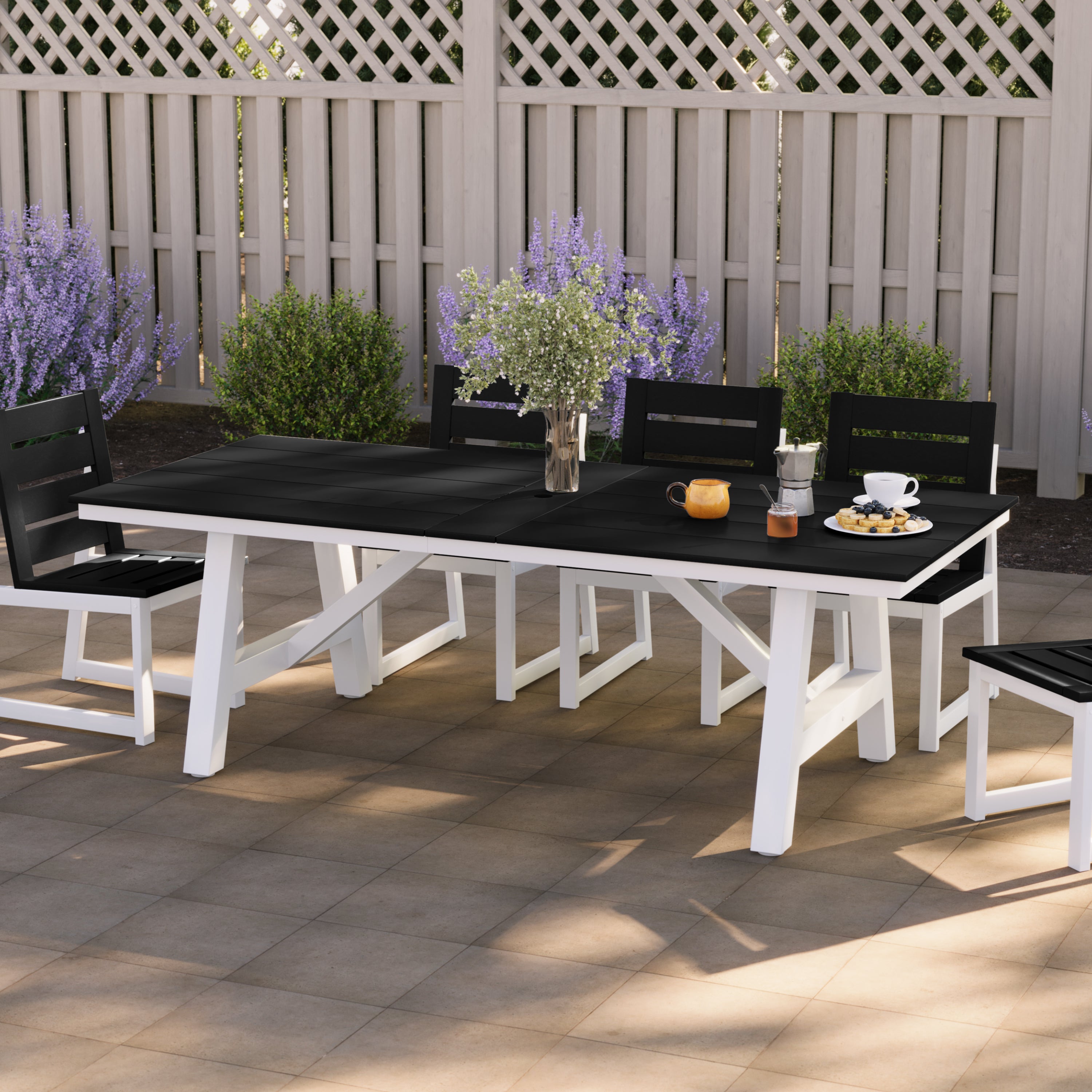Stinson 90" HDPE Rectangle Outdoor Patio Dining Table With Umbrella Hole and Metal Frame
