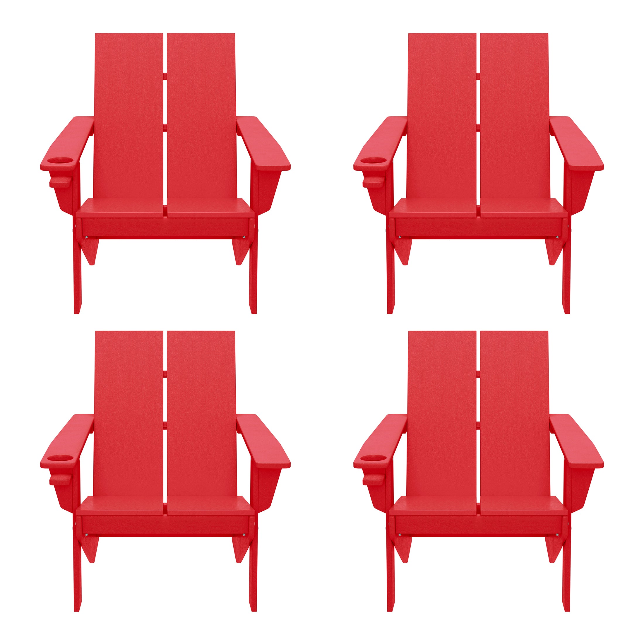 Seaview Outdoor HDPE Modern Adirondack Chair with Cup Holder (Set of 4)