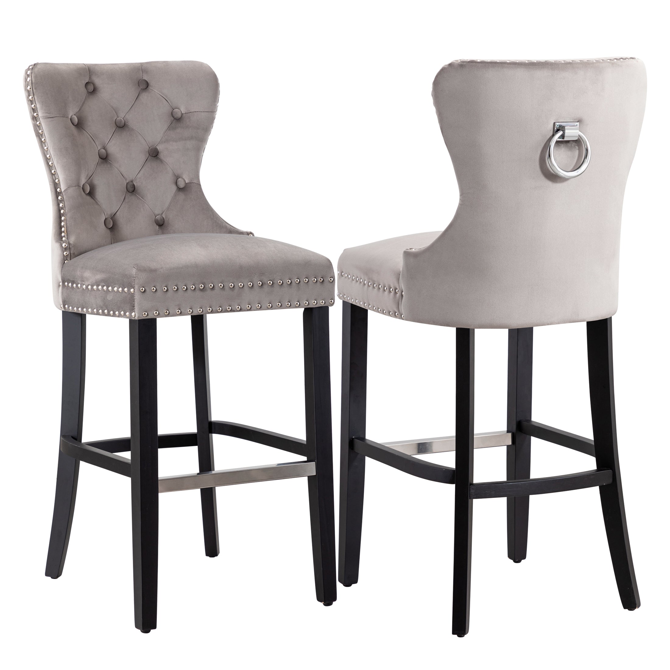 Hank 29" Tufted Velvet Bar Stool (Set of 2), Black