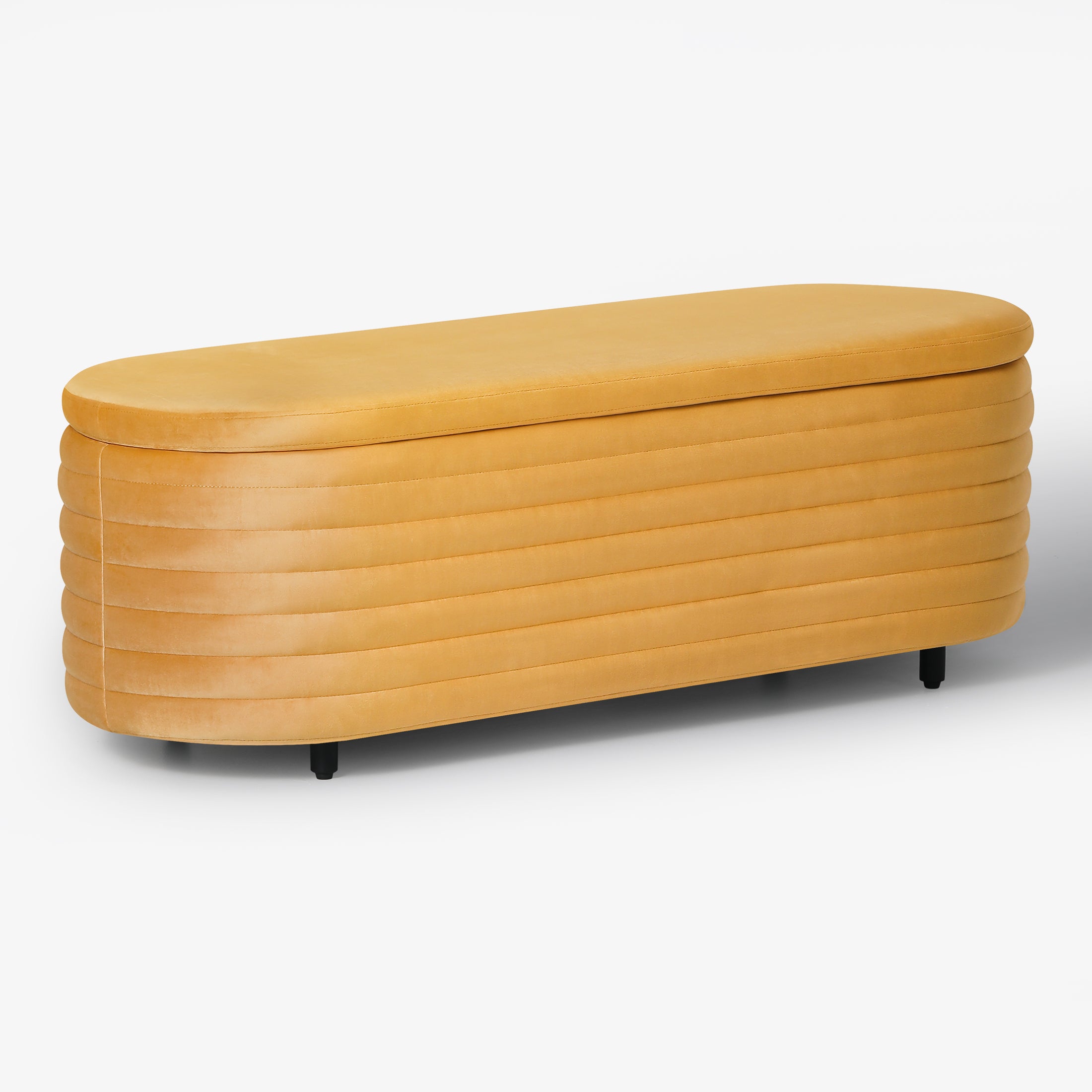 Alaia 54" Wide Mid-Century Modern Upholstered Velvet Tufted Oval Storage Ottoman Bench