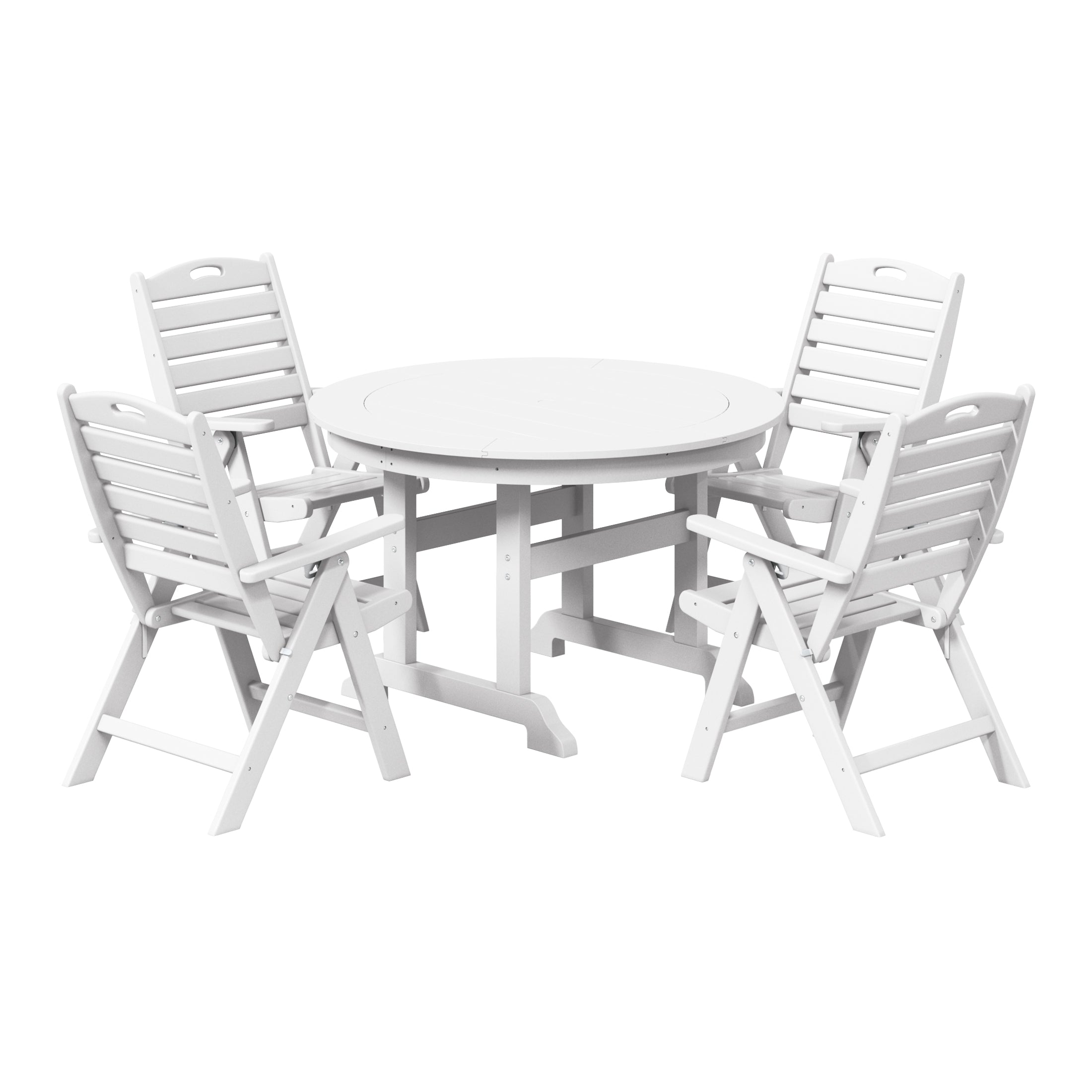 Paradise 5-Piece HDPE Round Patio Dining Table Set with Foldable Chairs