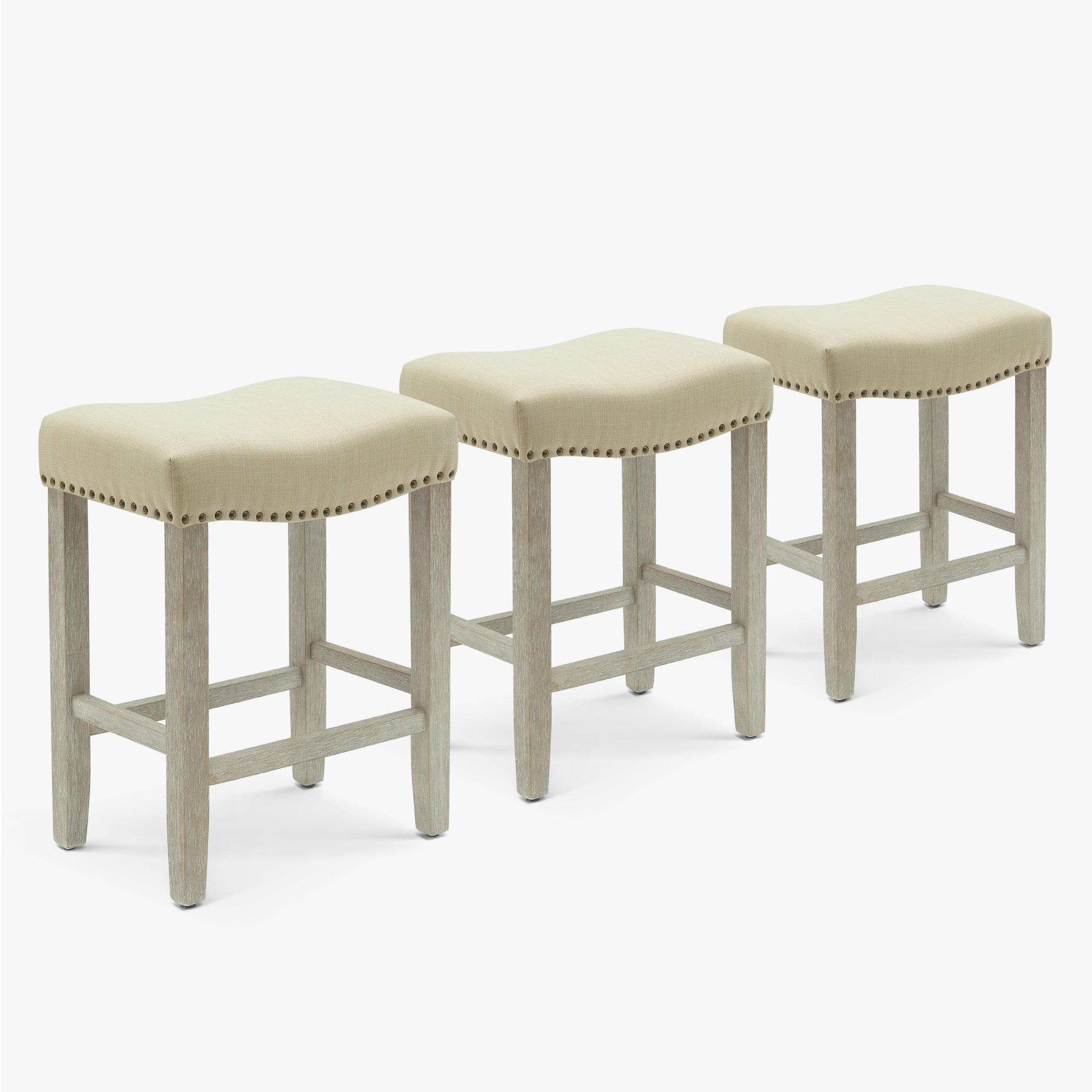 Bulmon 24" Upholstered Saddle Seat Antique Gray Counter Stool (Set of 3)