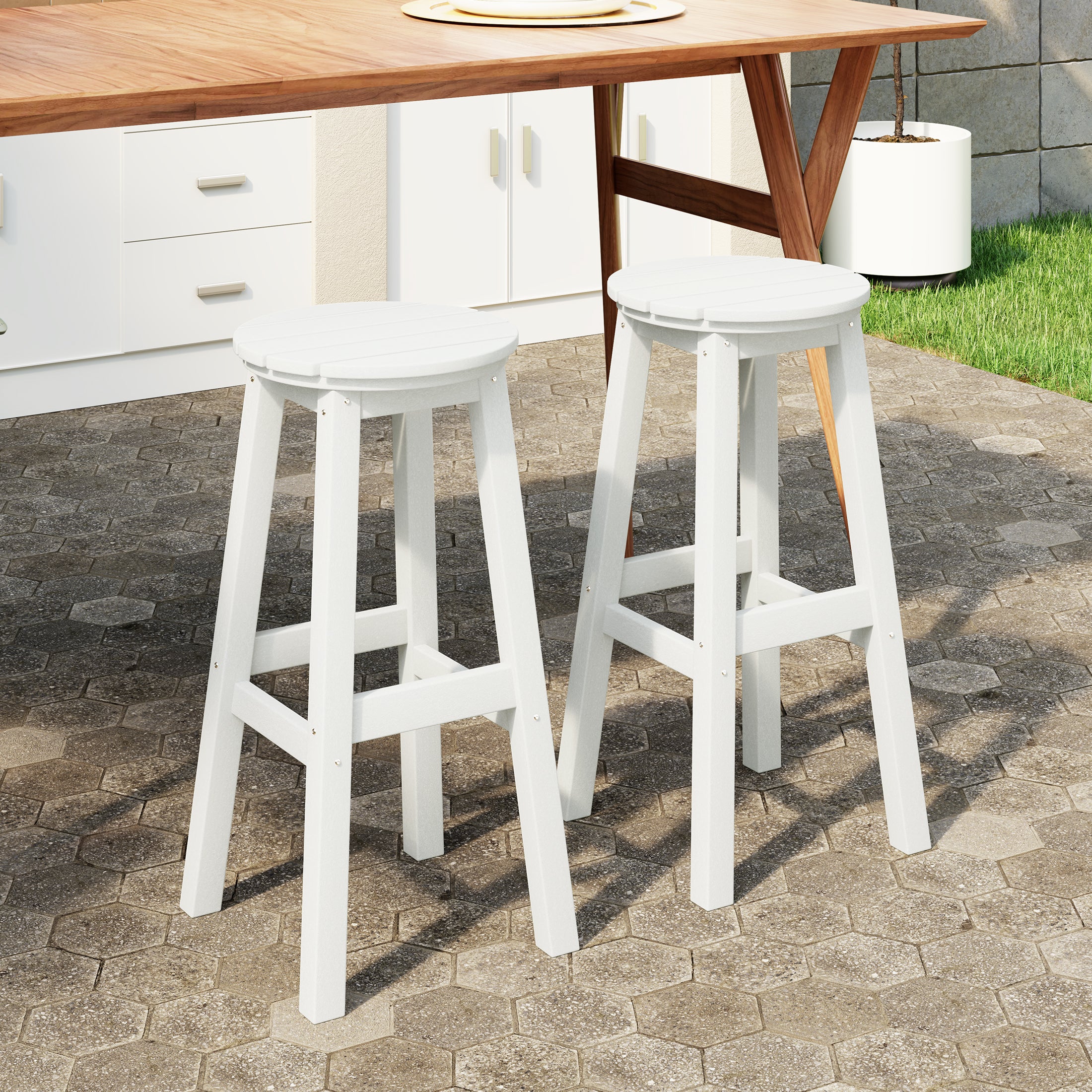 Paradise 29" HDPE Outdoor Patio Round Bar Stool Set of 2