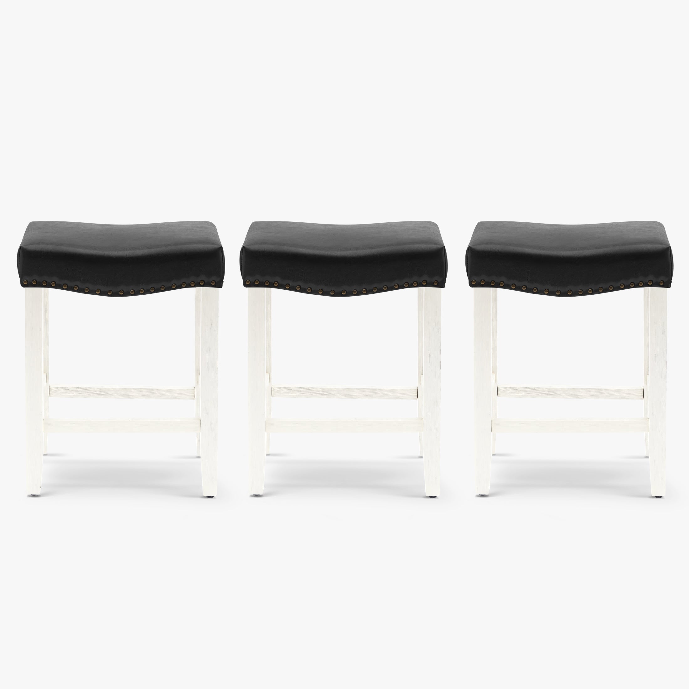 Bulmon 24" Upholstered Saddle Seat Antique White Counter Stool (Set of 3)