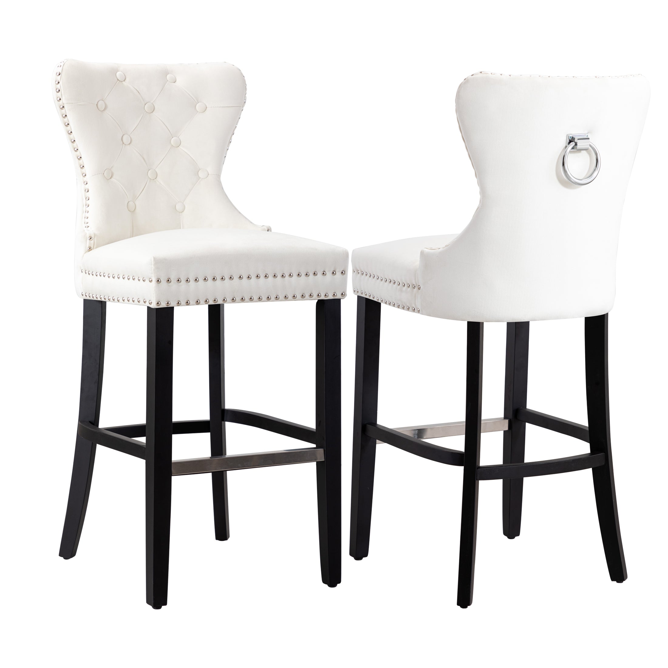 Hank 29" Tufted Velvet Bar Stool (Set of 2), Black