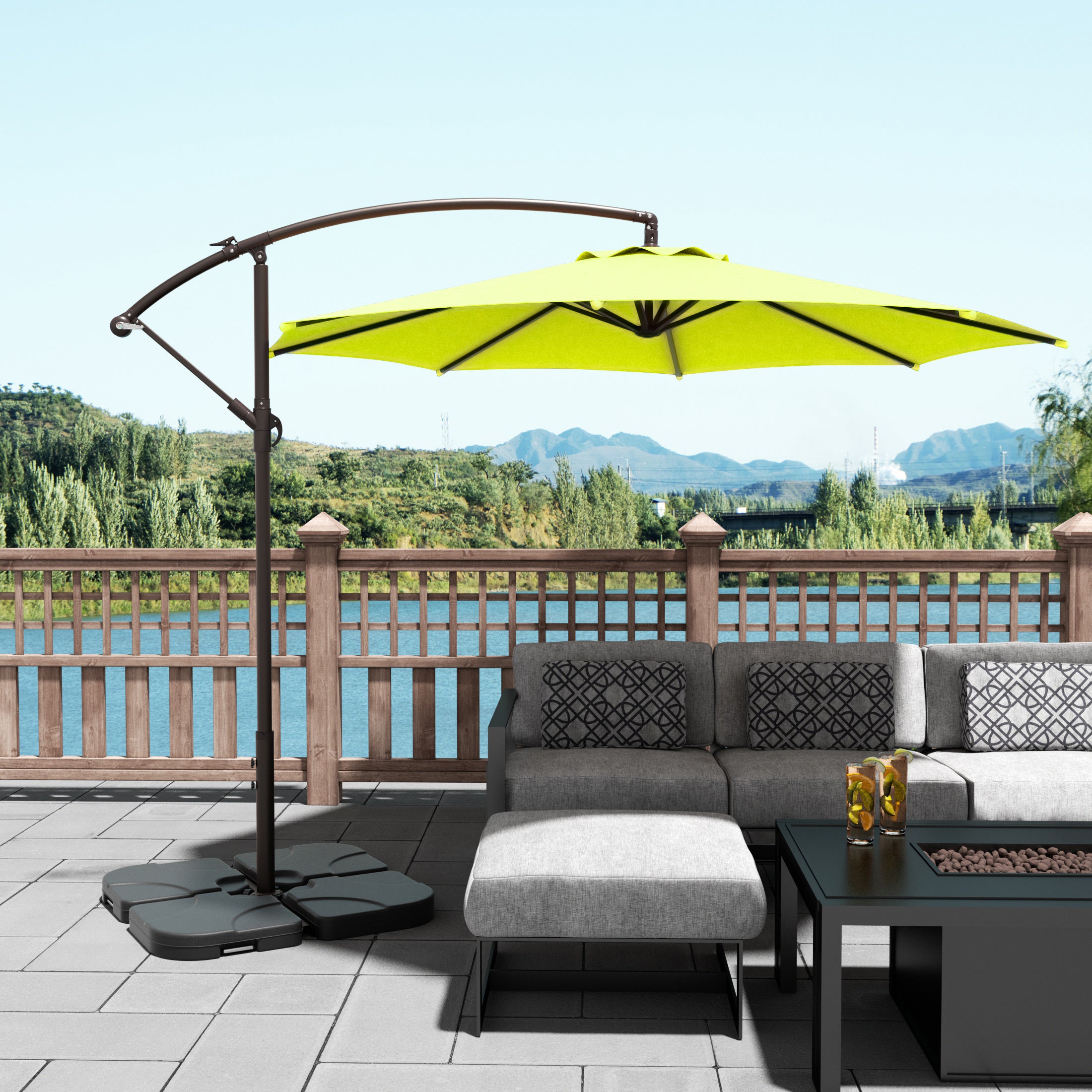 Elm 10 ft. Outdoor / Patio Cantilever Hanging Umbrella with weight base kit