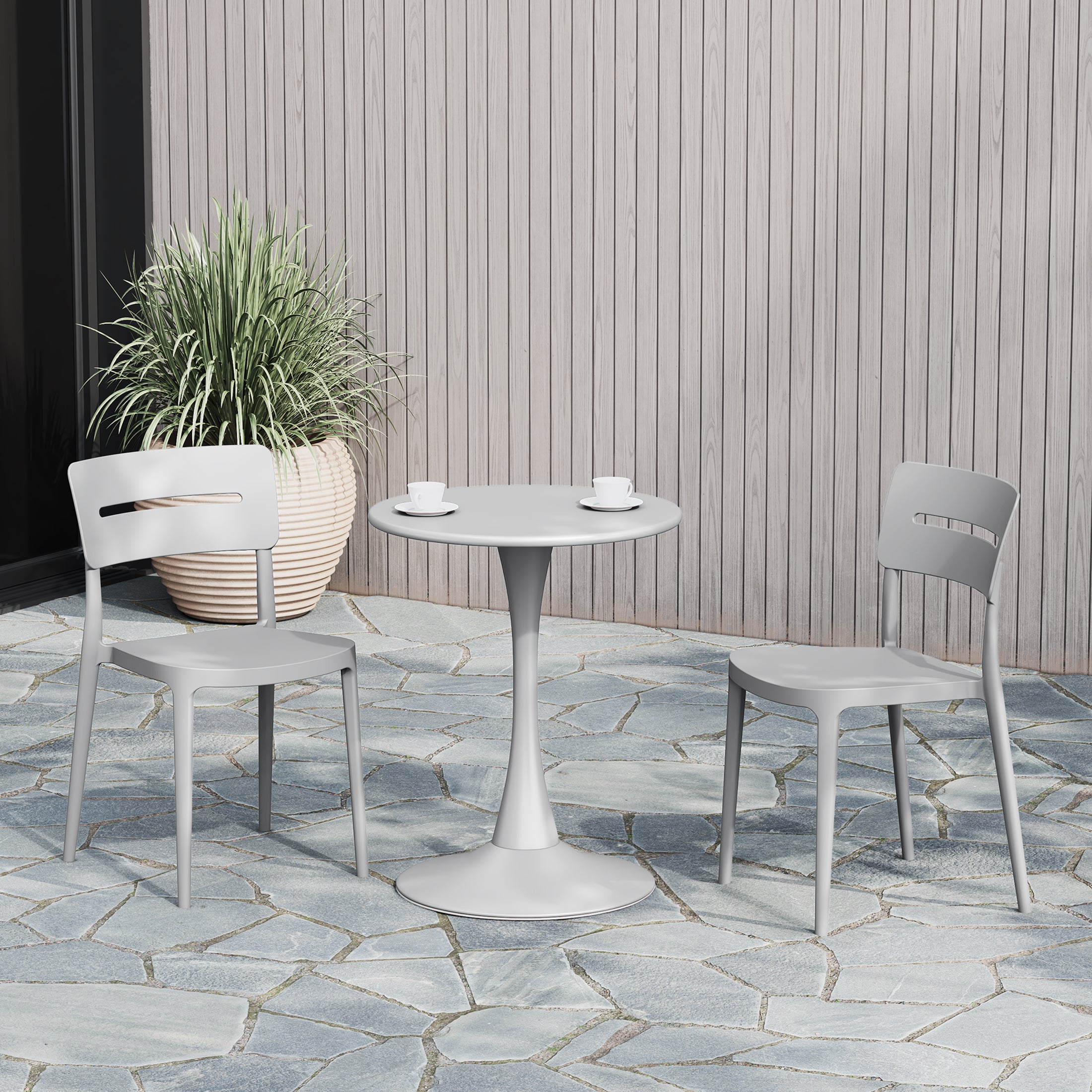 Sunshine 3-Piece Outdoor Round Metal Patio Dining Table Set With Stackable Patio Chairs