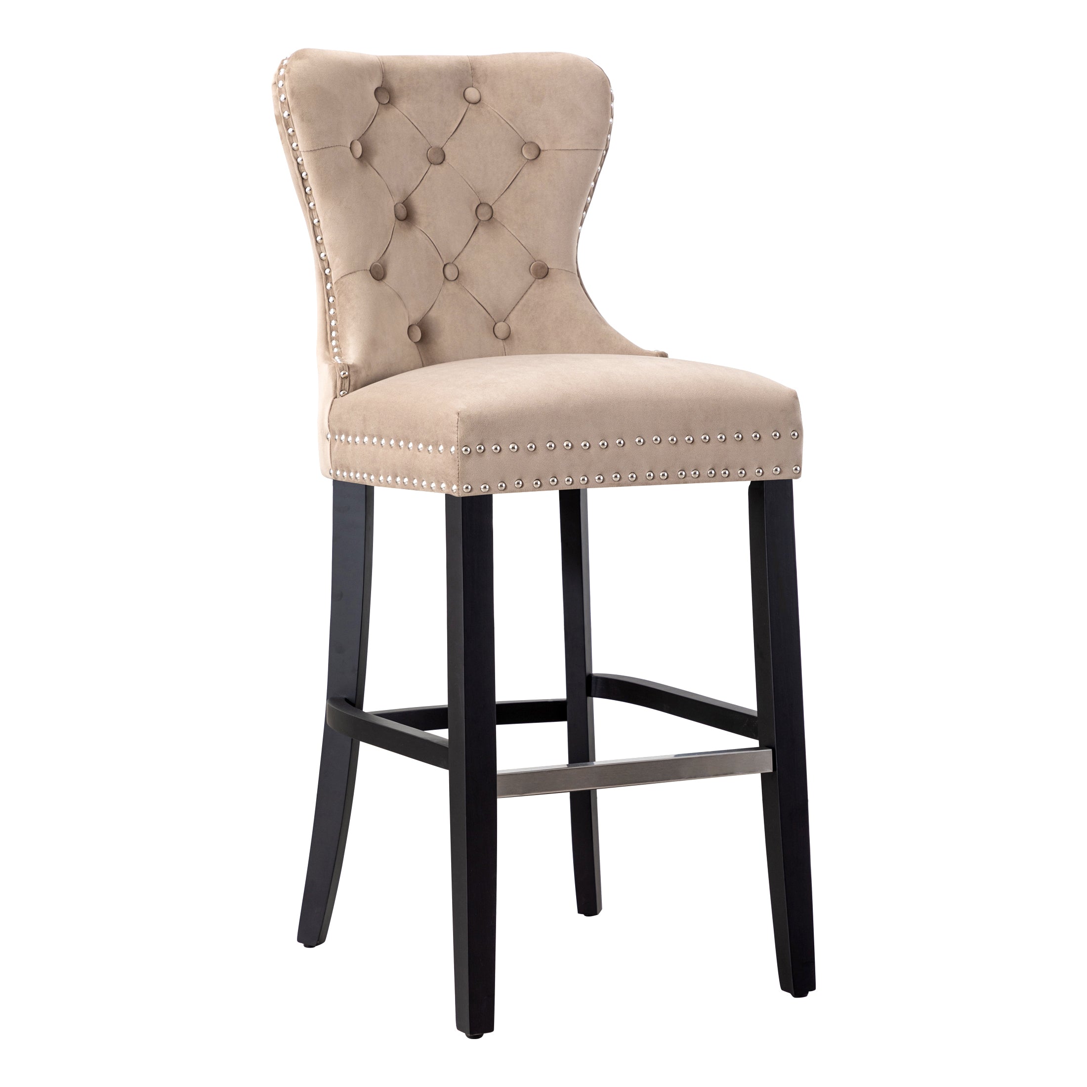 Hank 29" Tufted Velvet Bar Stool, Black