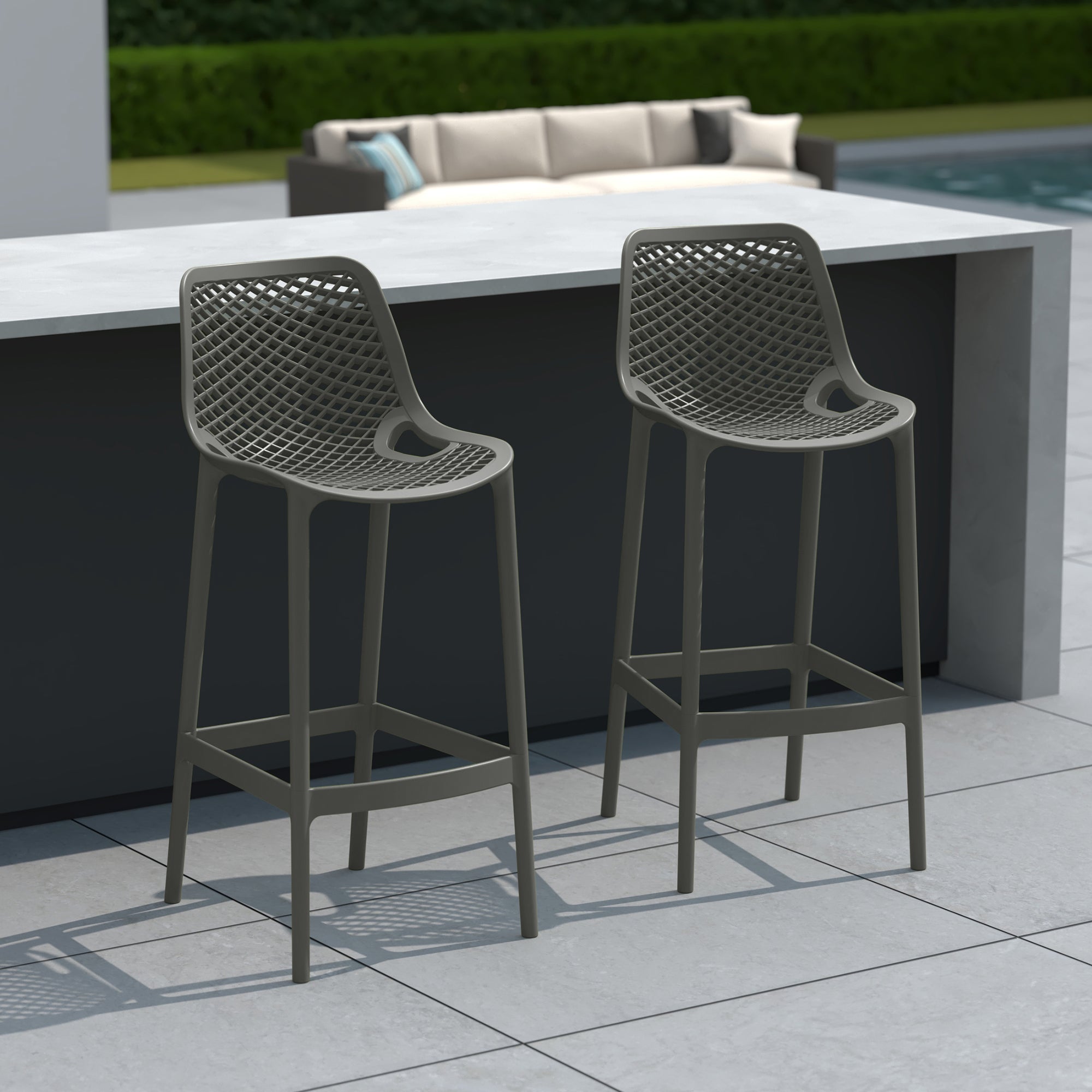 Sunshine 41.75" Outdoor Modern Polypropylene Plastic Patio Bar Height Stools (Set of 2)