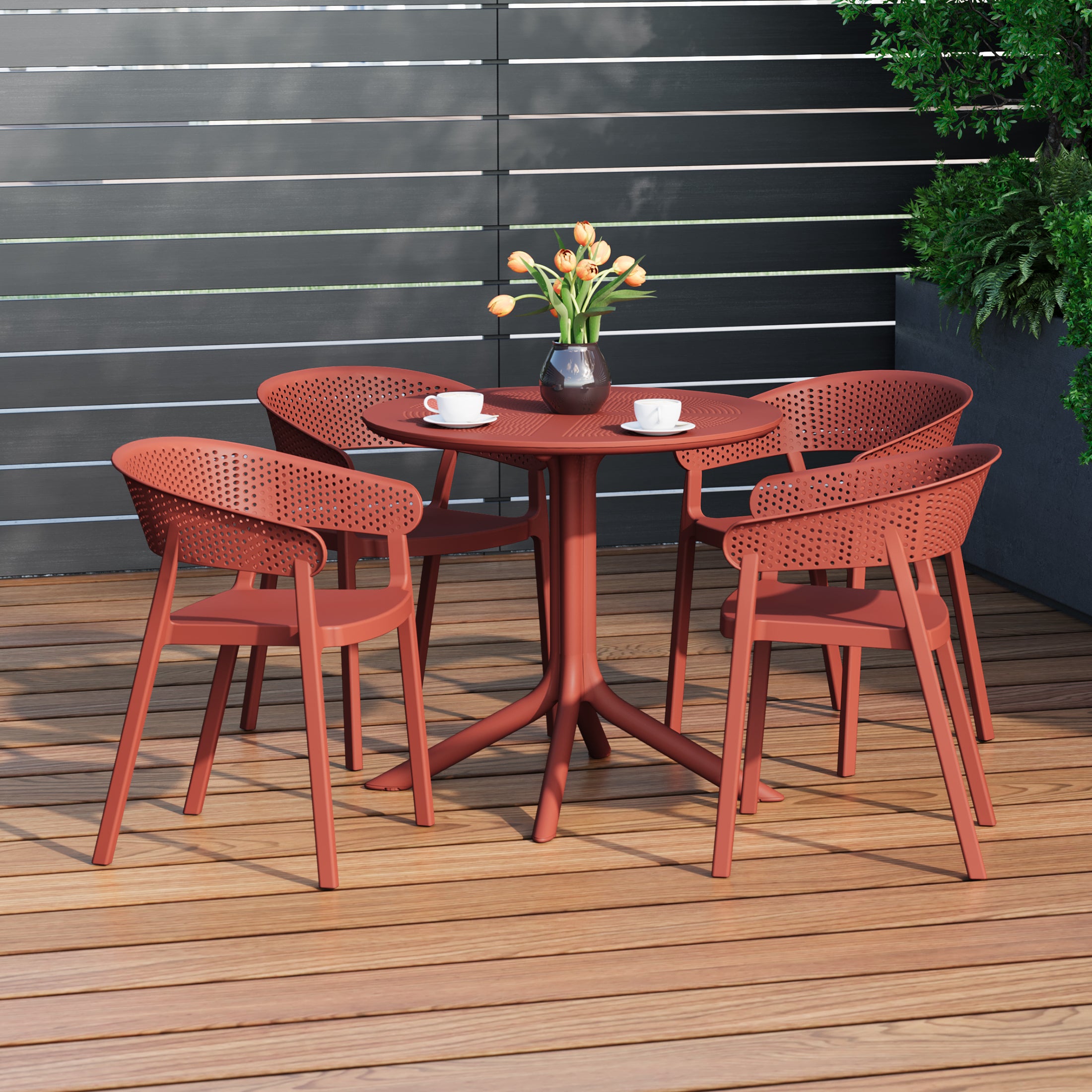 Sunshine 5-Piece Modern Patio Round Dining Table Set with Stackable Patio Dining Chairs