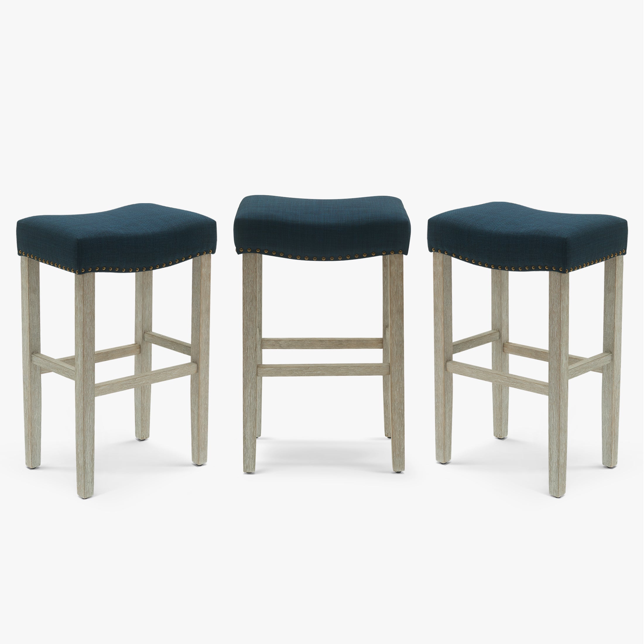 Bulmon 29" Upholstered Saddle Seat Antique Gray Counter Stool (Set of 3)