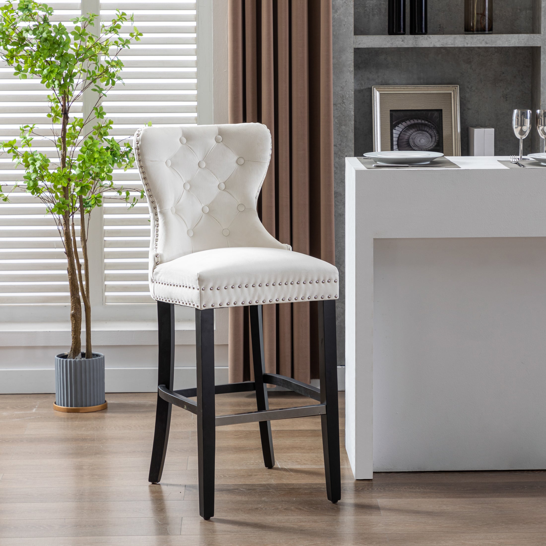 Hank 29" Tufted Velvet Bar Stool, Black