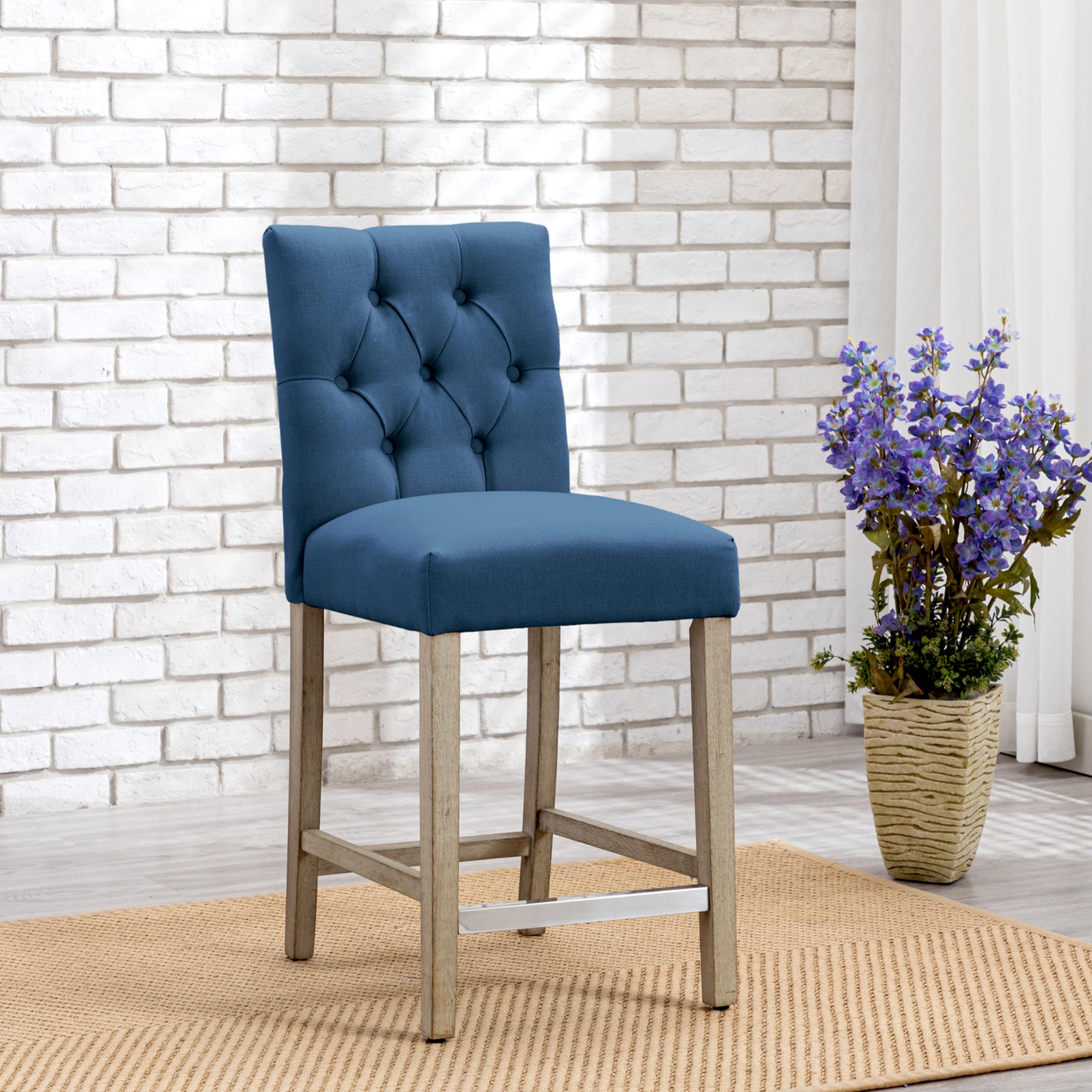 Bellmount 24" Linen Fabric Tufted Counter Stool,Antique Gray