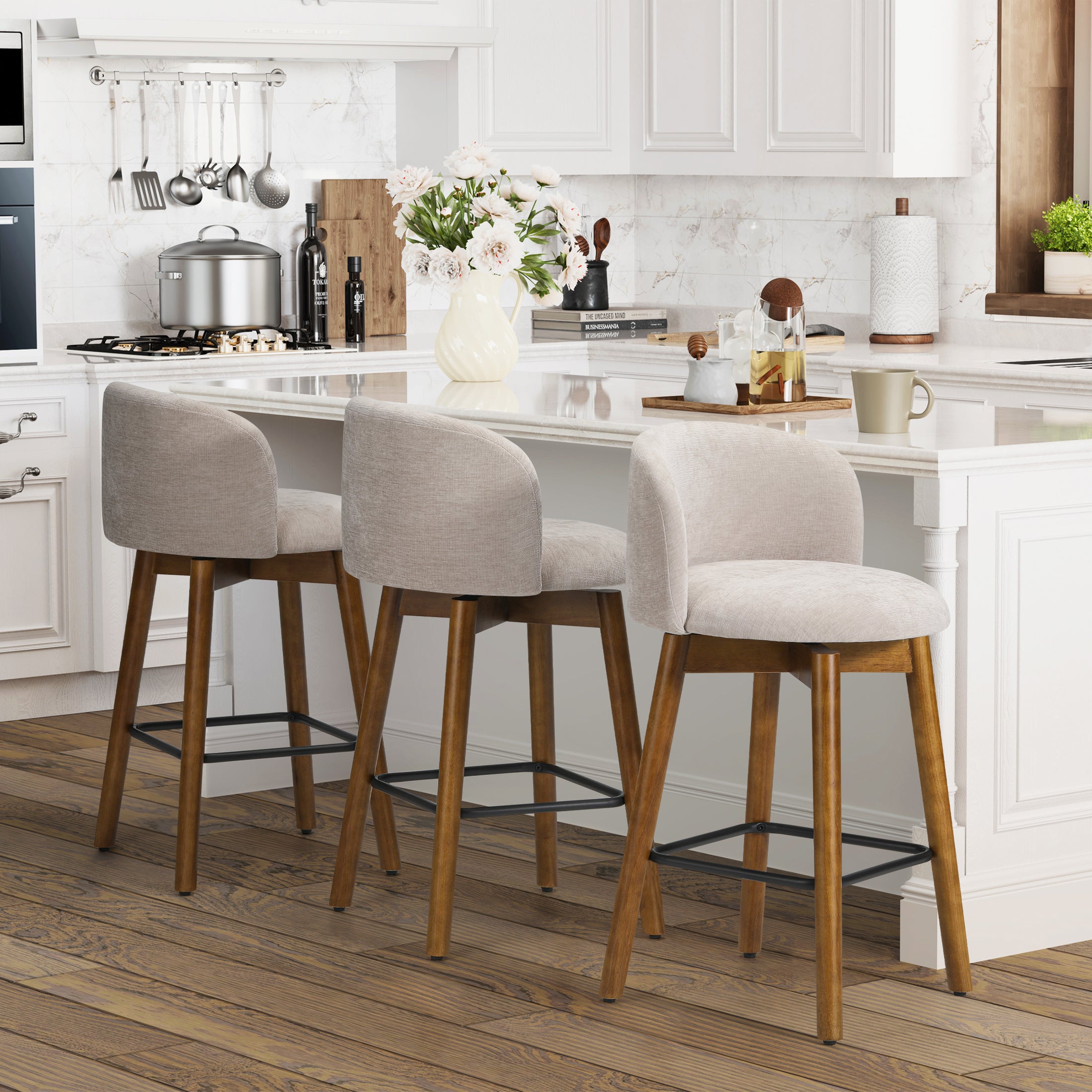 Danburry Modern Chenille Upholstered 26" Counter Height Swivel Bar Stools (Set of 3)