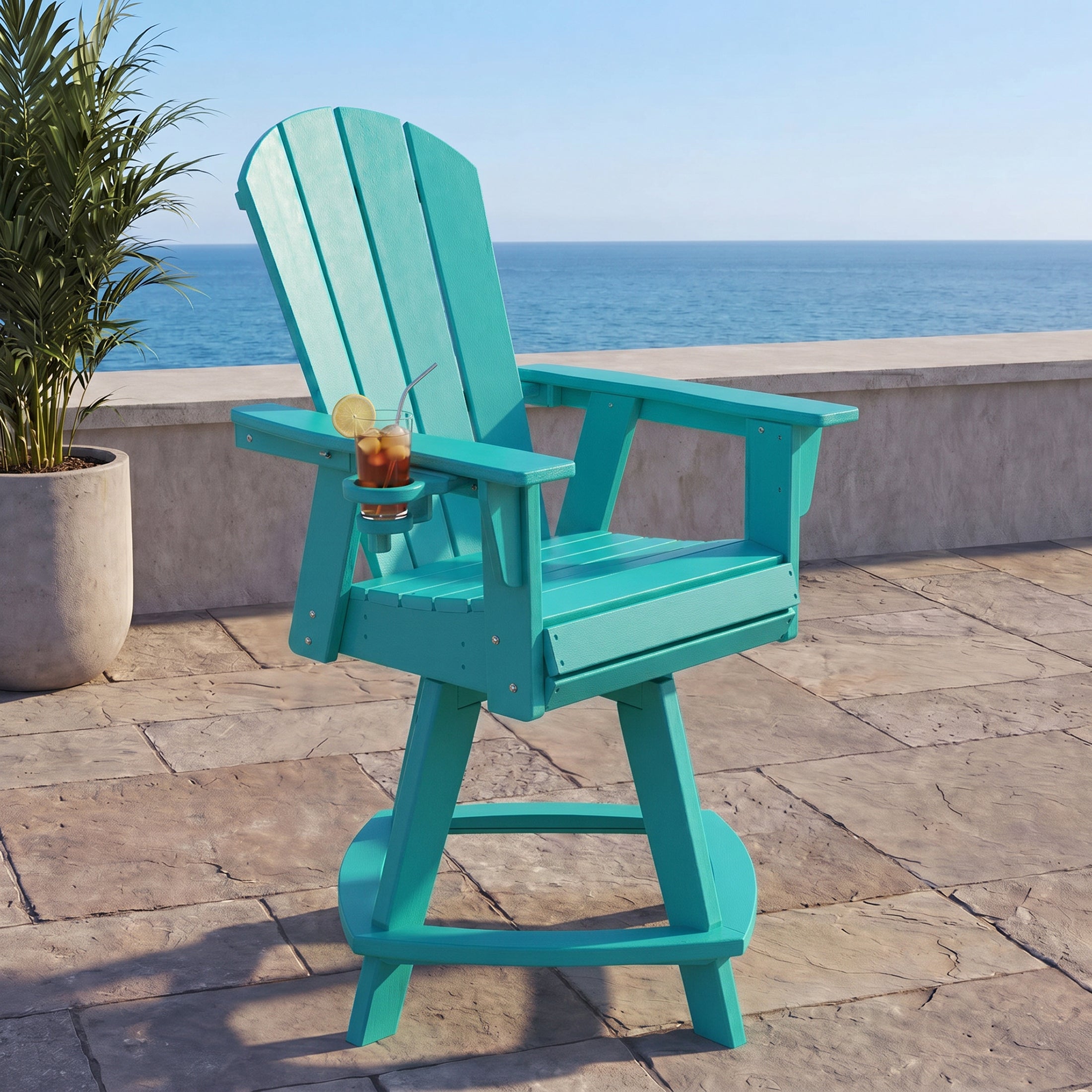 Paradise Outdoor HDPE Adirondack Swivel Counter Height Bar Chair With Cup Holder