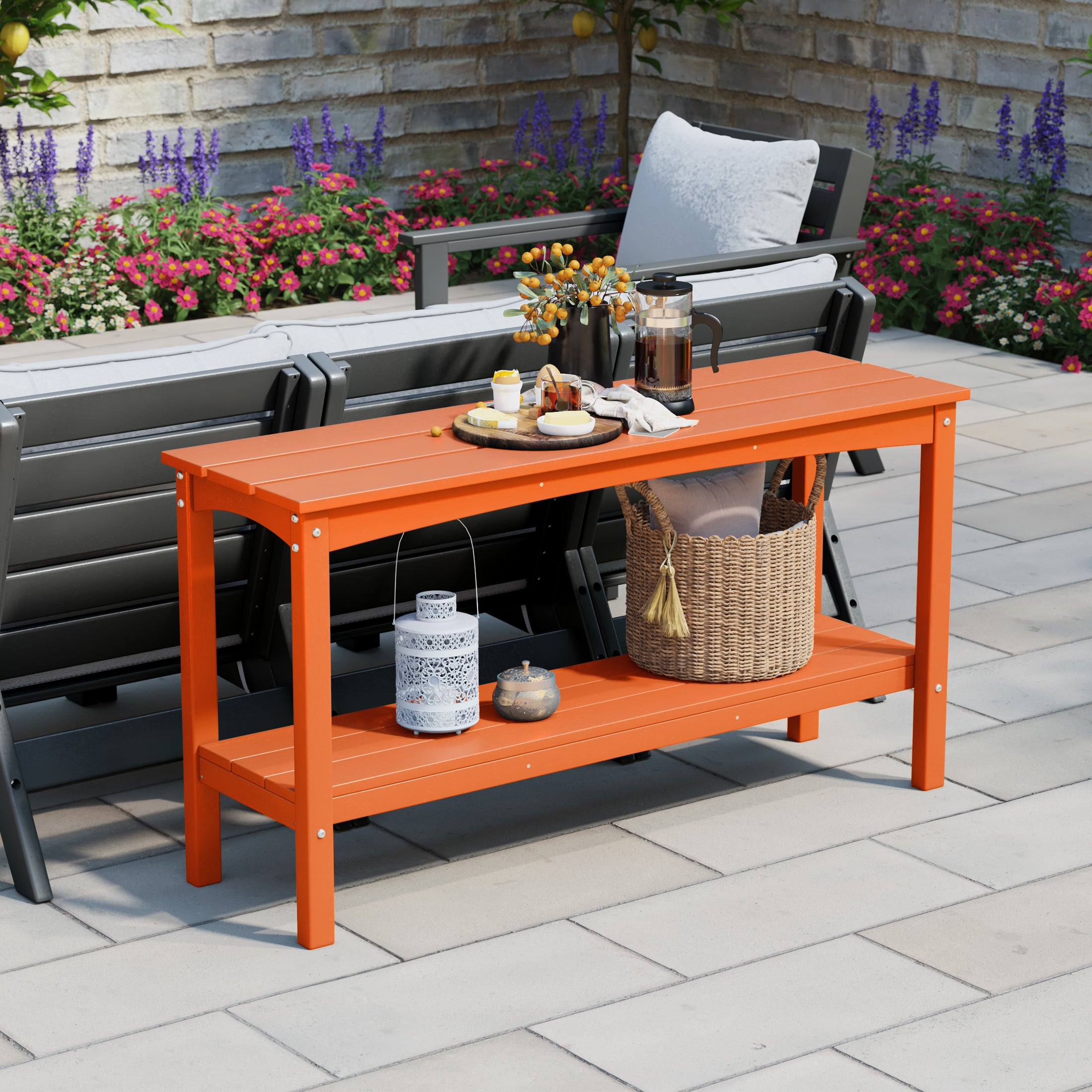 Paradise 55" Outdoor Patio HDPE Adirondack 2-Tier Shelf Console Table