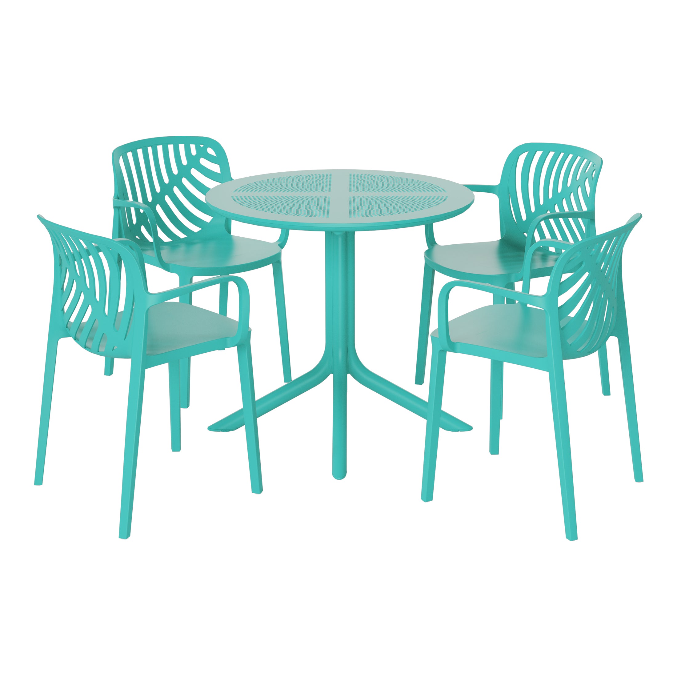 Sunshine 5-Piece Outdoor Resin Round Patio Dining Table Set with Modern Stackable Patio Dining Chairs