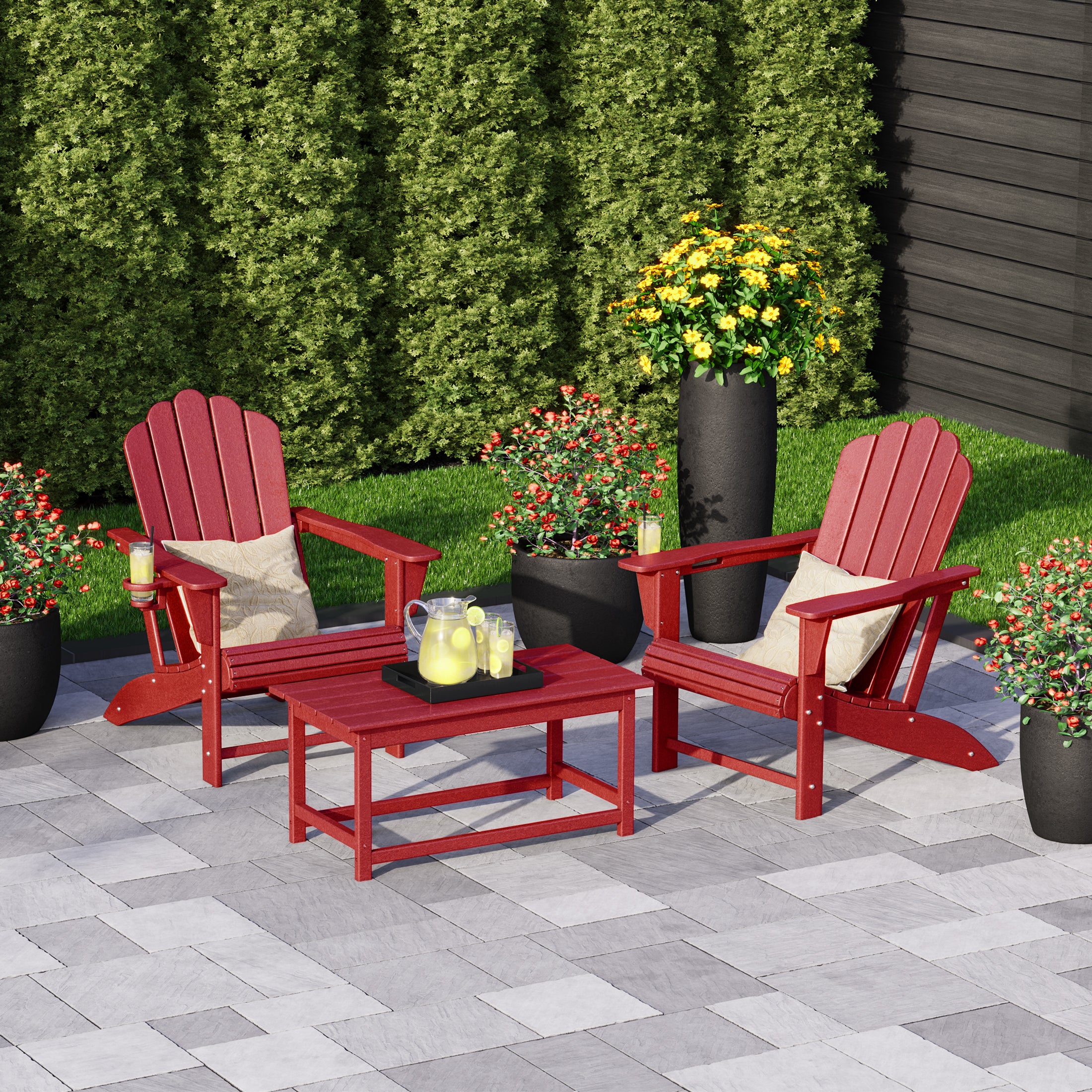 Lakeview 3-Piece Adirondack Chairs with Cup Holders and Coffee Table S