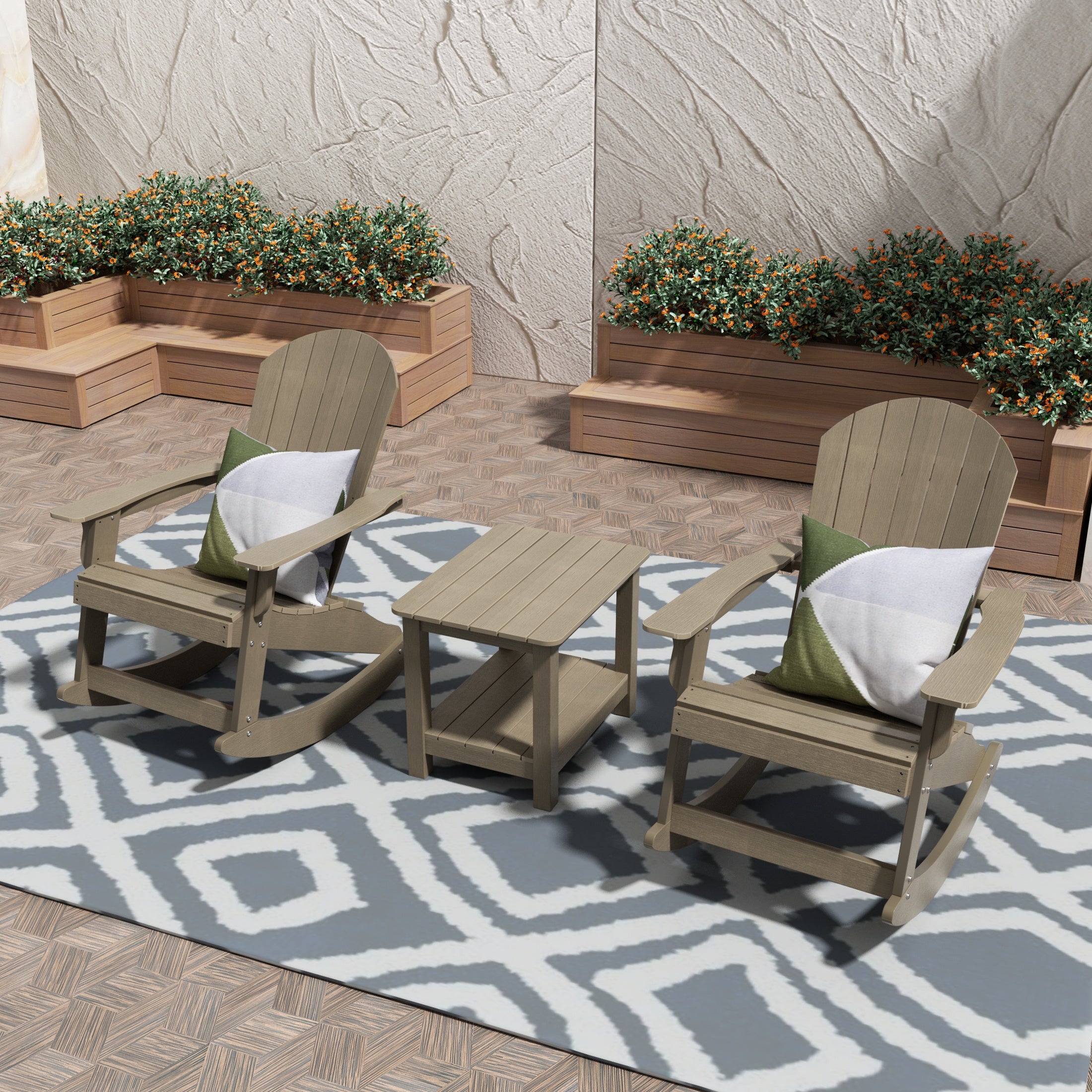 Florence 3-Piece HIPS Outdoor Rocking Adirondack Chair With Side Table