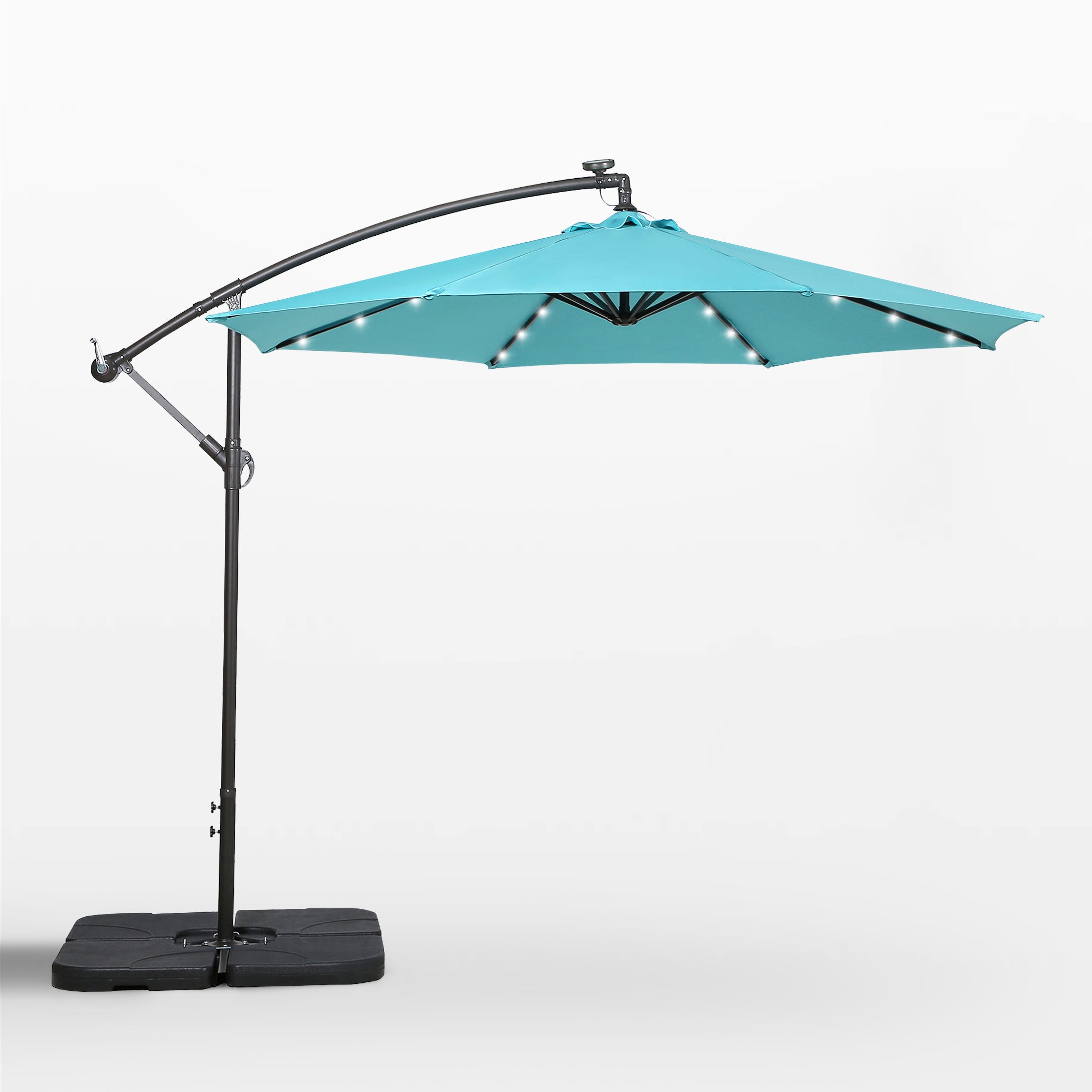 Westlake 10 ft. Outdoor / Paito Cantilever Hanging Umbrella with Solar Power LED lights and 50 lbs concrete weight base kit