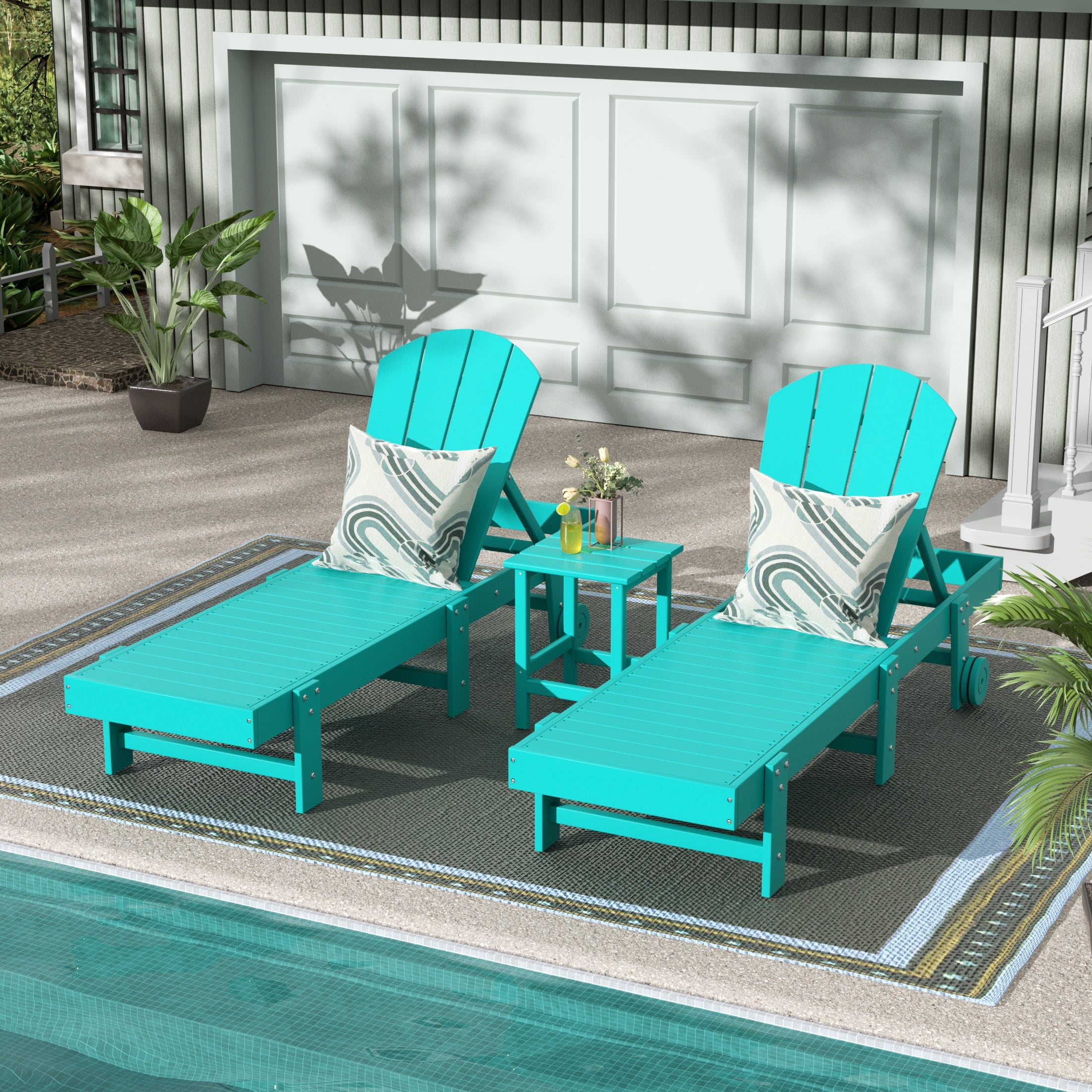 Paradise 3 Piece Poly Reclining Chaise Lounge With Wheels