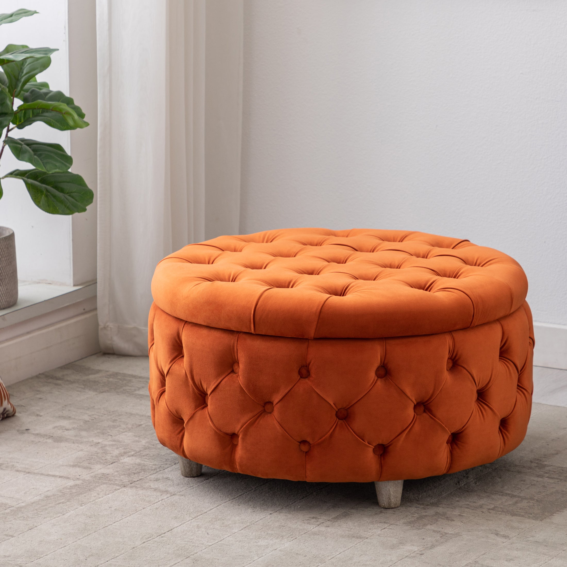 Hank Round Velvet Tufted Storage Ottoman