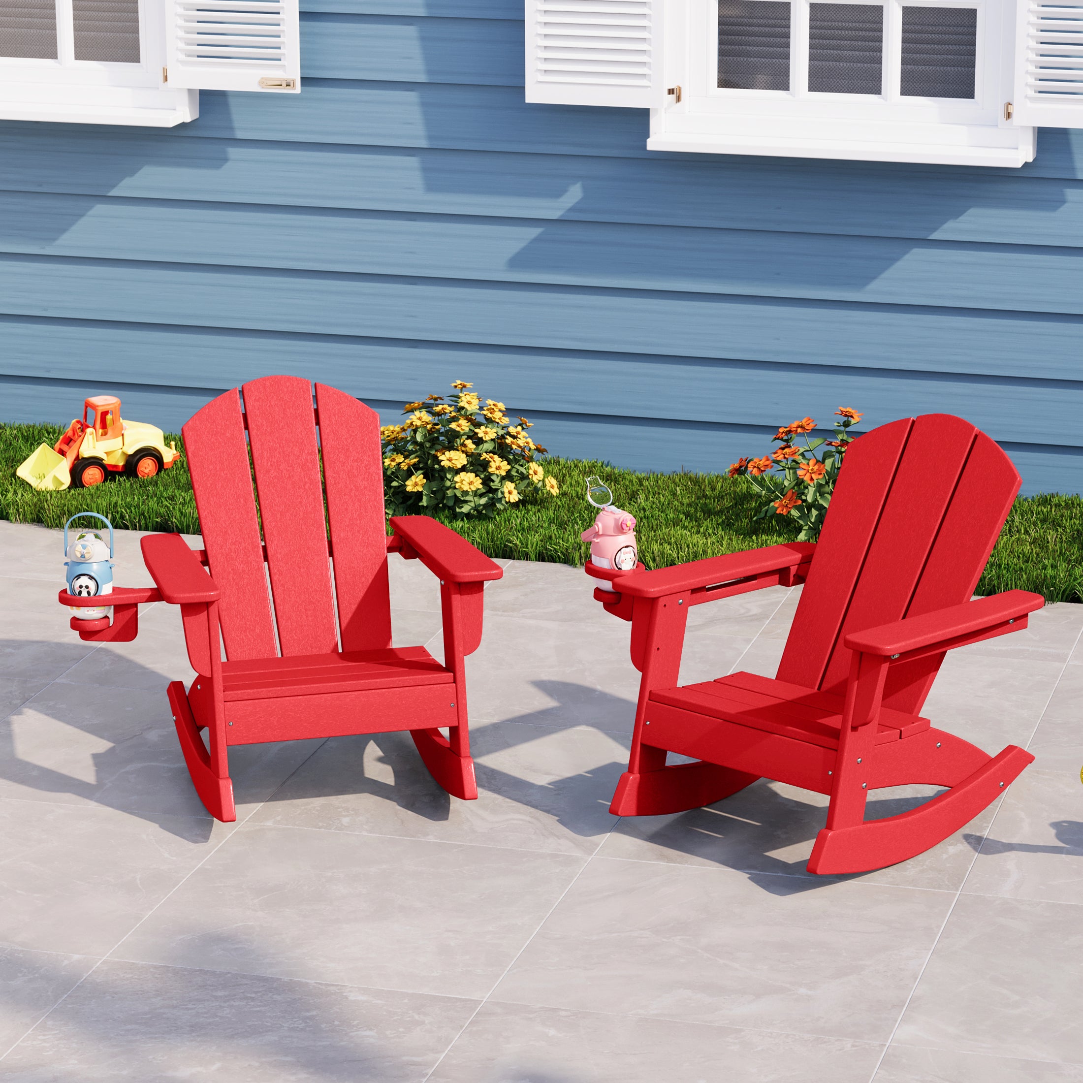 Paradise Outdoor HDPE Plastic Preschool Toddler Classic Adirondack Rocking Chairs (Set of 2)