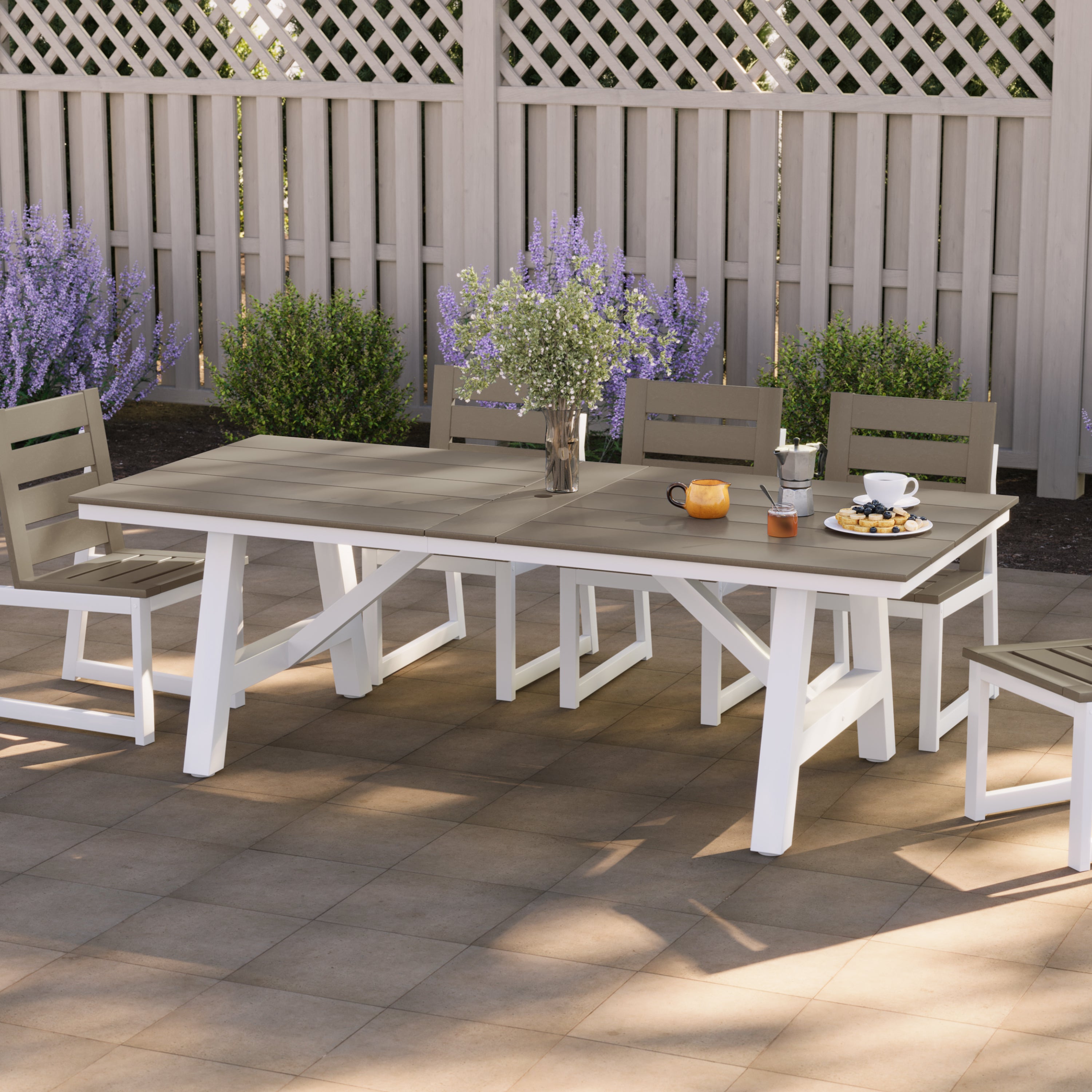 Stinson 90" HDPE Rectangle Outdoor Patio Dining Table With Umbrella Hole and Metal Frame