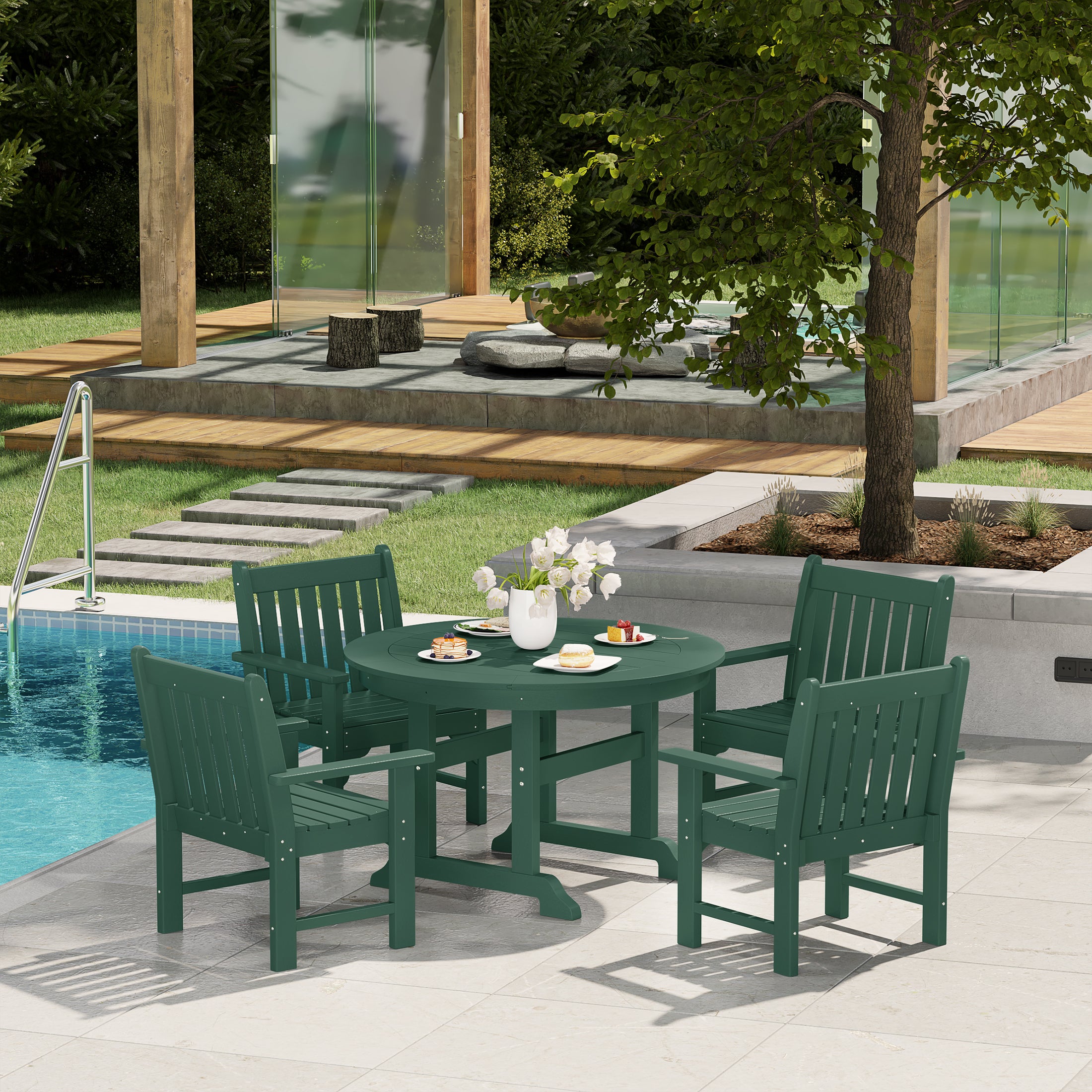 Paradise 5-Piece HDPE Outdoor Patio Chair and Round Table Dining Set