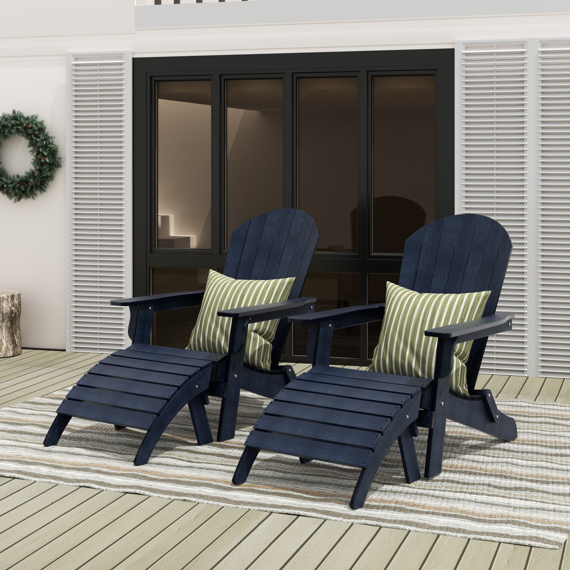 Florence 4-Piece HIPS Outdoor Folding Adirondack Seashell Chair With Folding Ottoman (Set of 2)