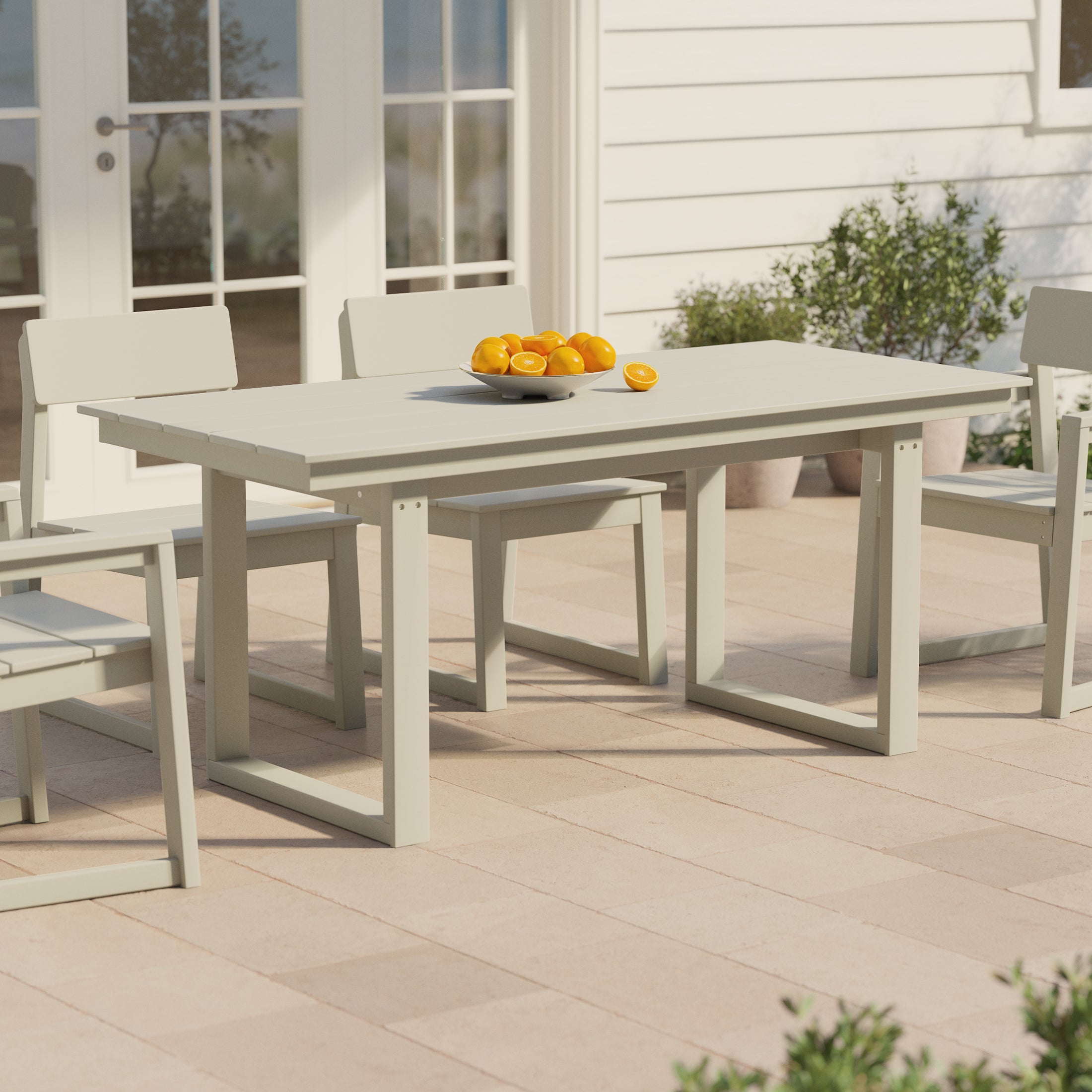 Cambria 68" Outdoor HDPE Modern Rectangular Patio Dining Table With Umbrella Hole