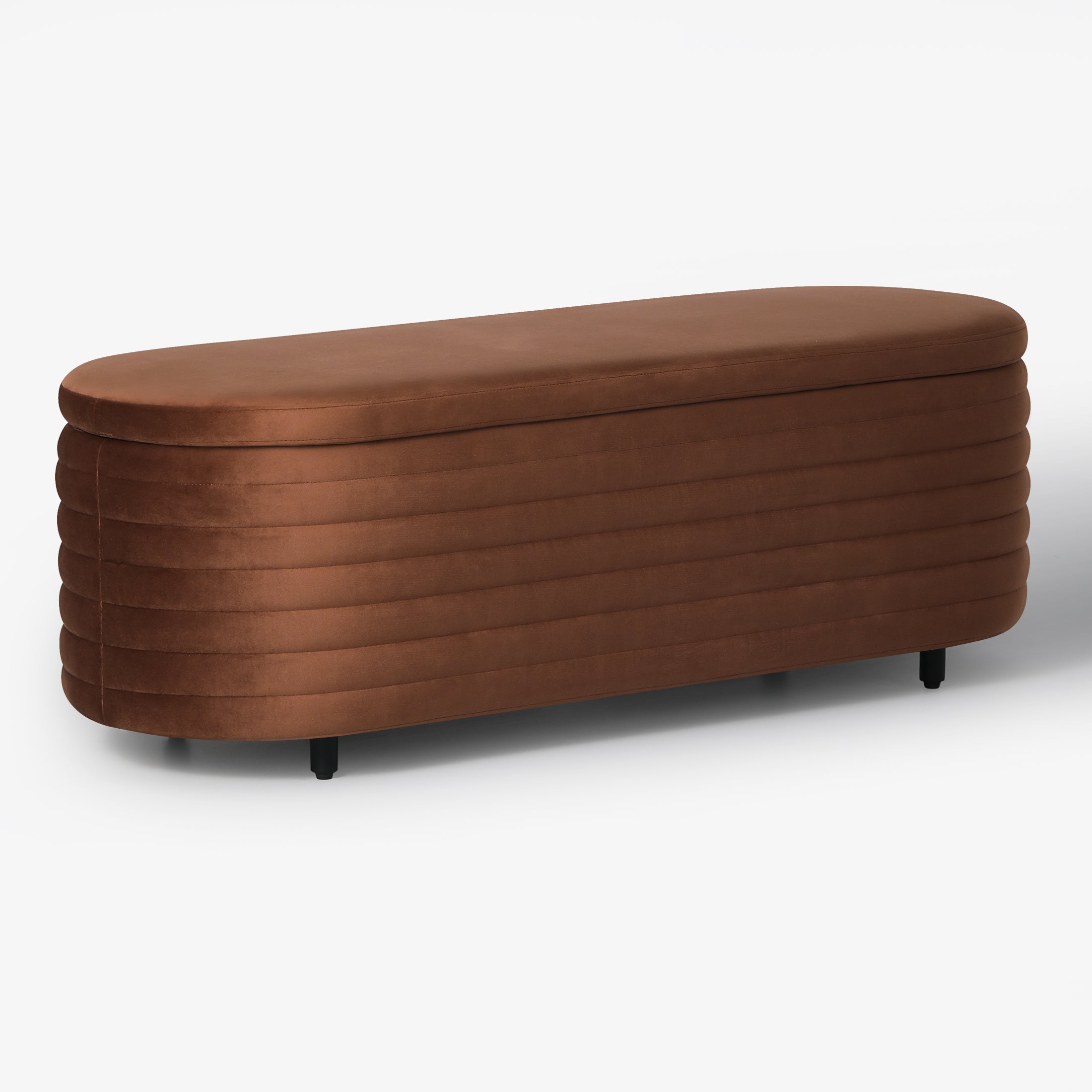 Alaia 54" Wide Mid-Century Modern Upholstered Velvet Tufted Oval Storage Ottoman Bench