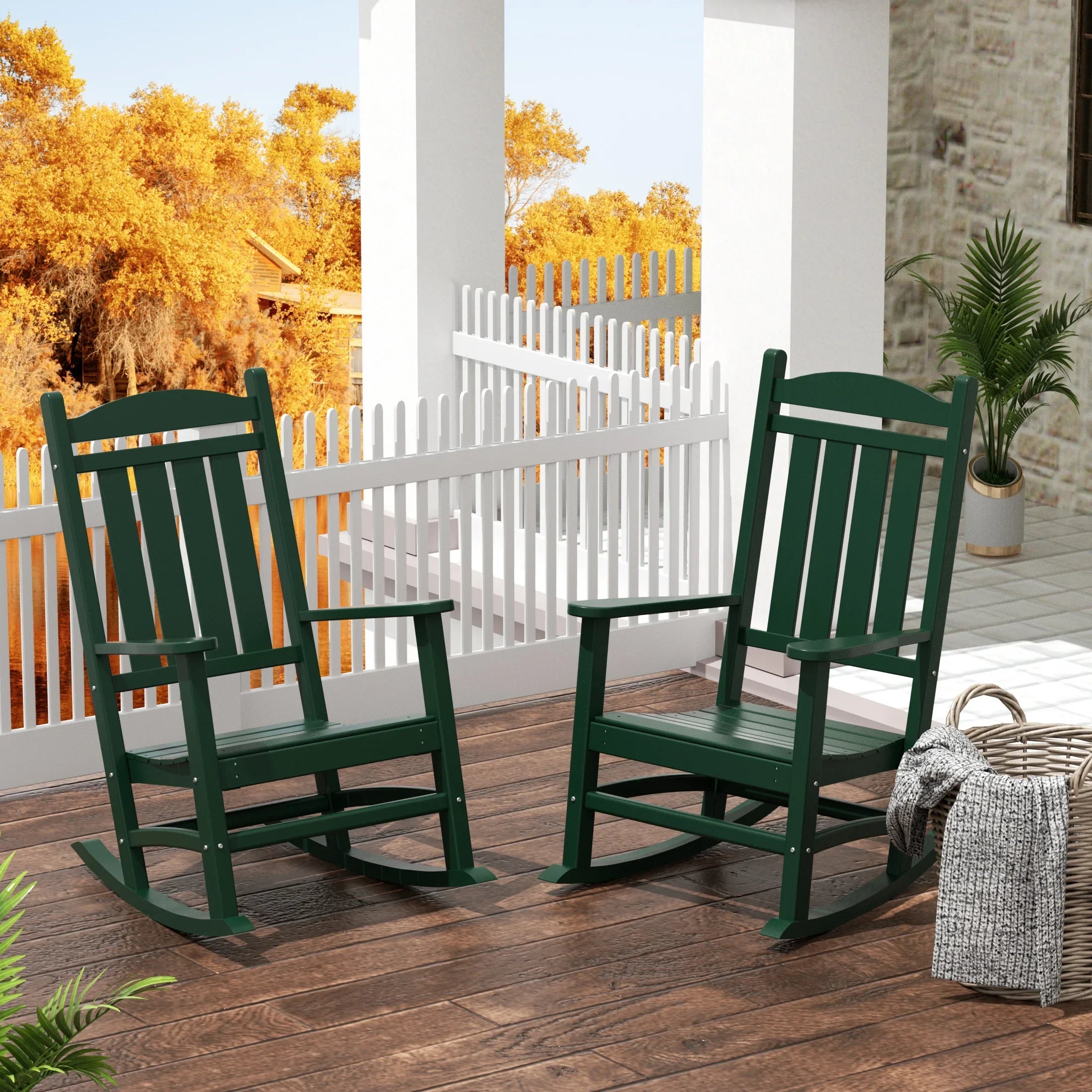 LAKEHOUSE Classic Plastic Outdoor Porch Rocking Chairs (Set of 2