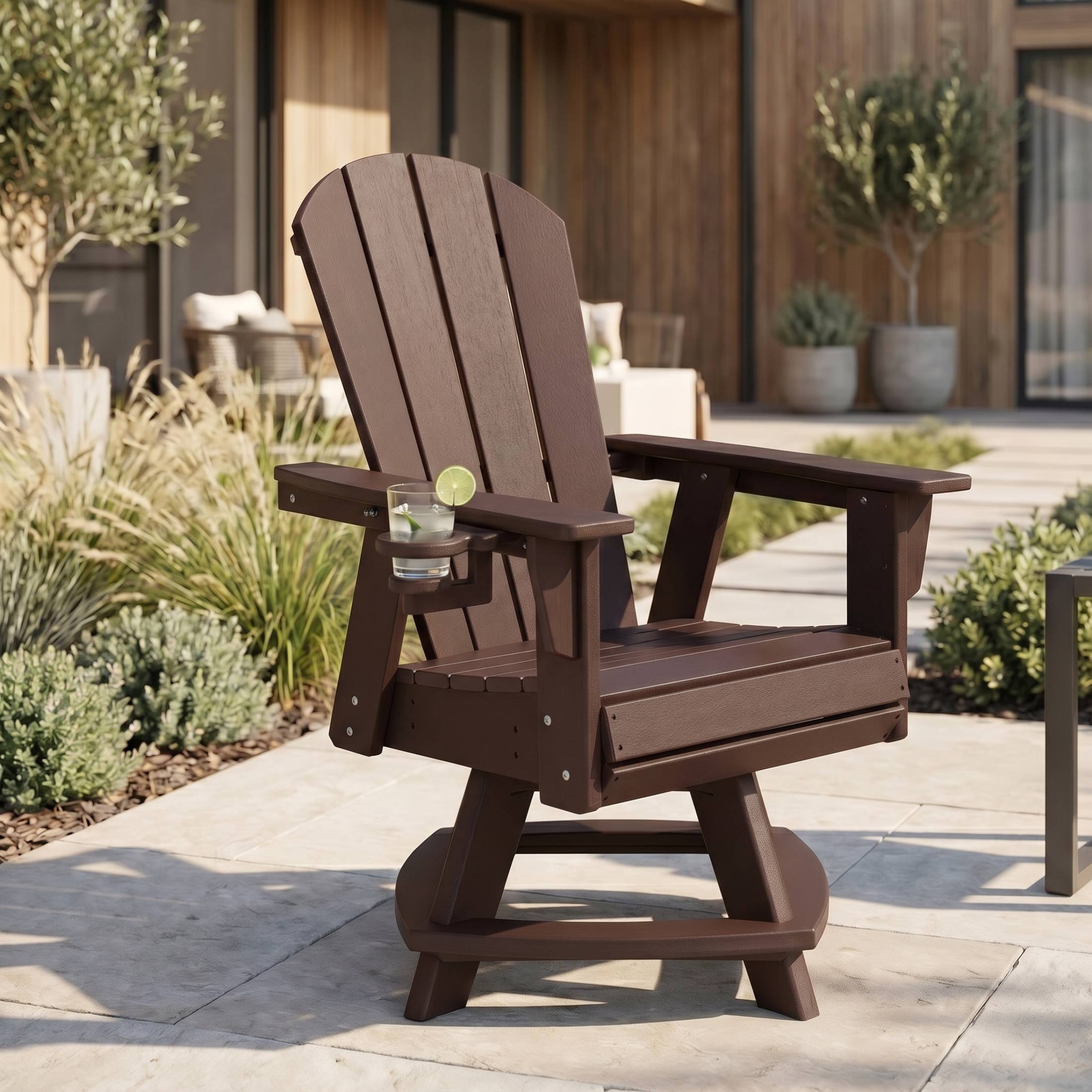 Paradise Outdoor HDPE Swivel Adirondack Patio Dining Chair With Cup Holder