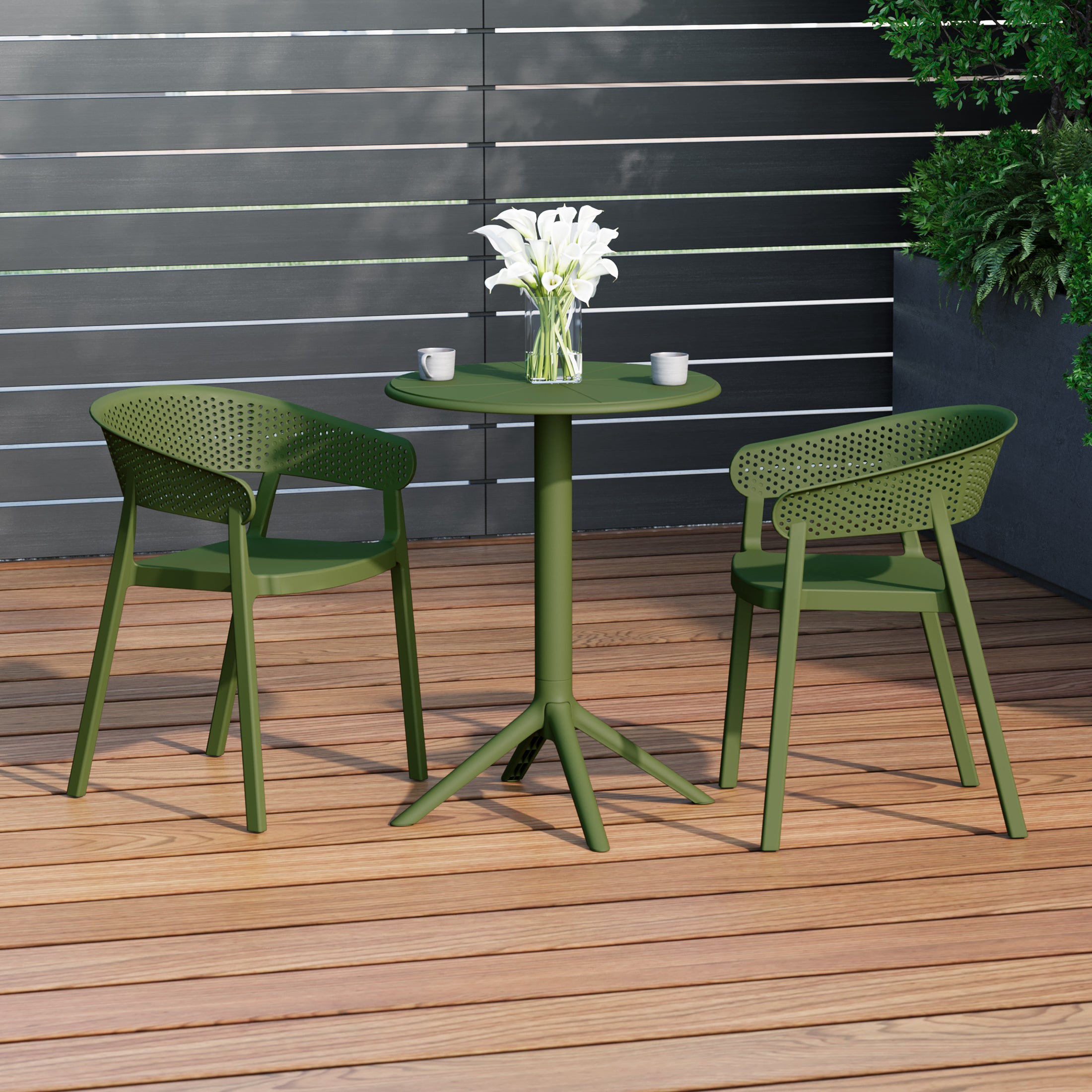 Sunshine 3-Piece Outdoor Resin Patio Bistro Table Set with Stackable Patio Dining Side Chairs