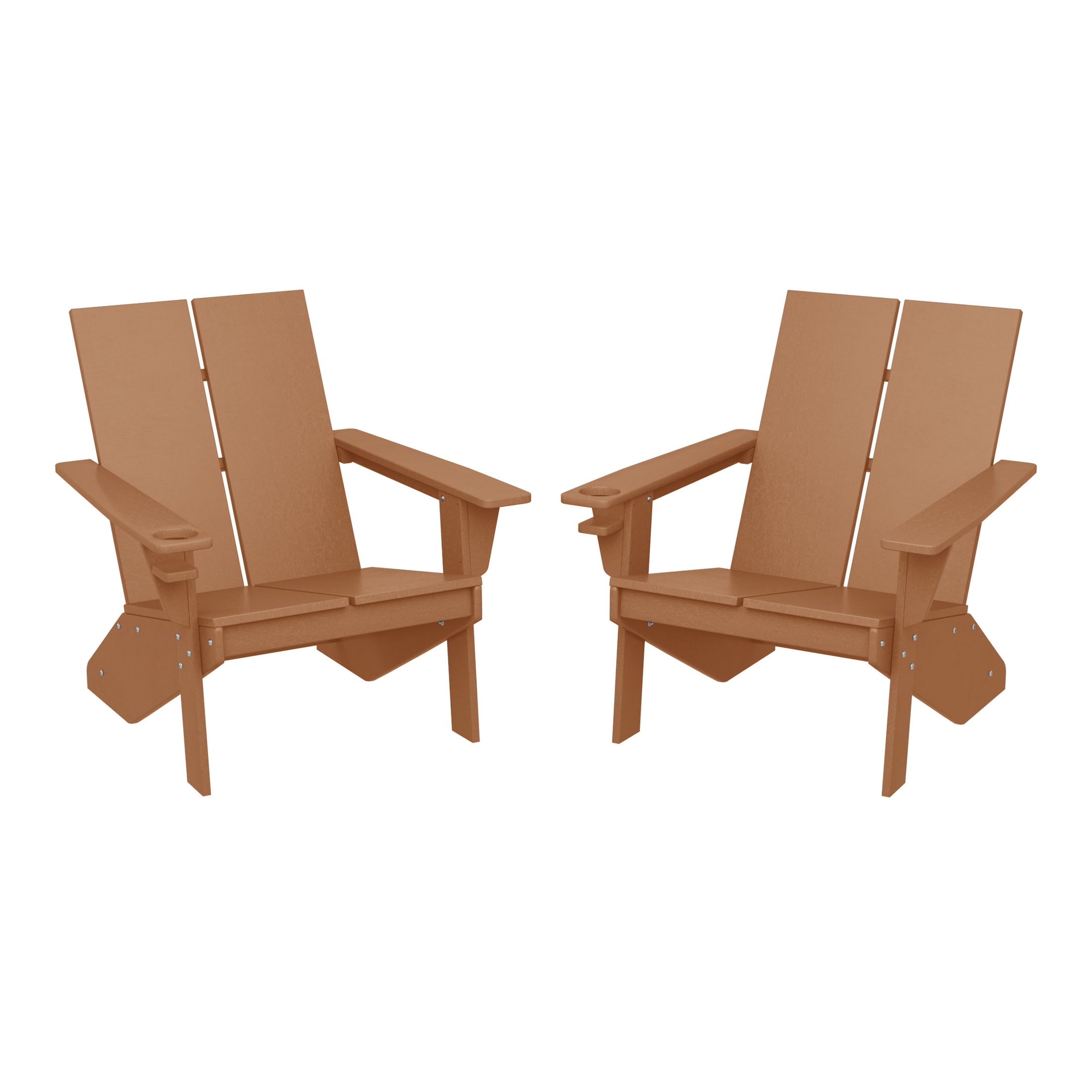 Seaview Outdoor HDPE Modern Adirondack Chair with Cup Holder (Set of 2)