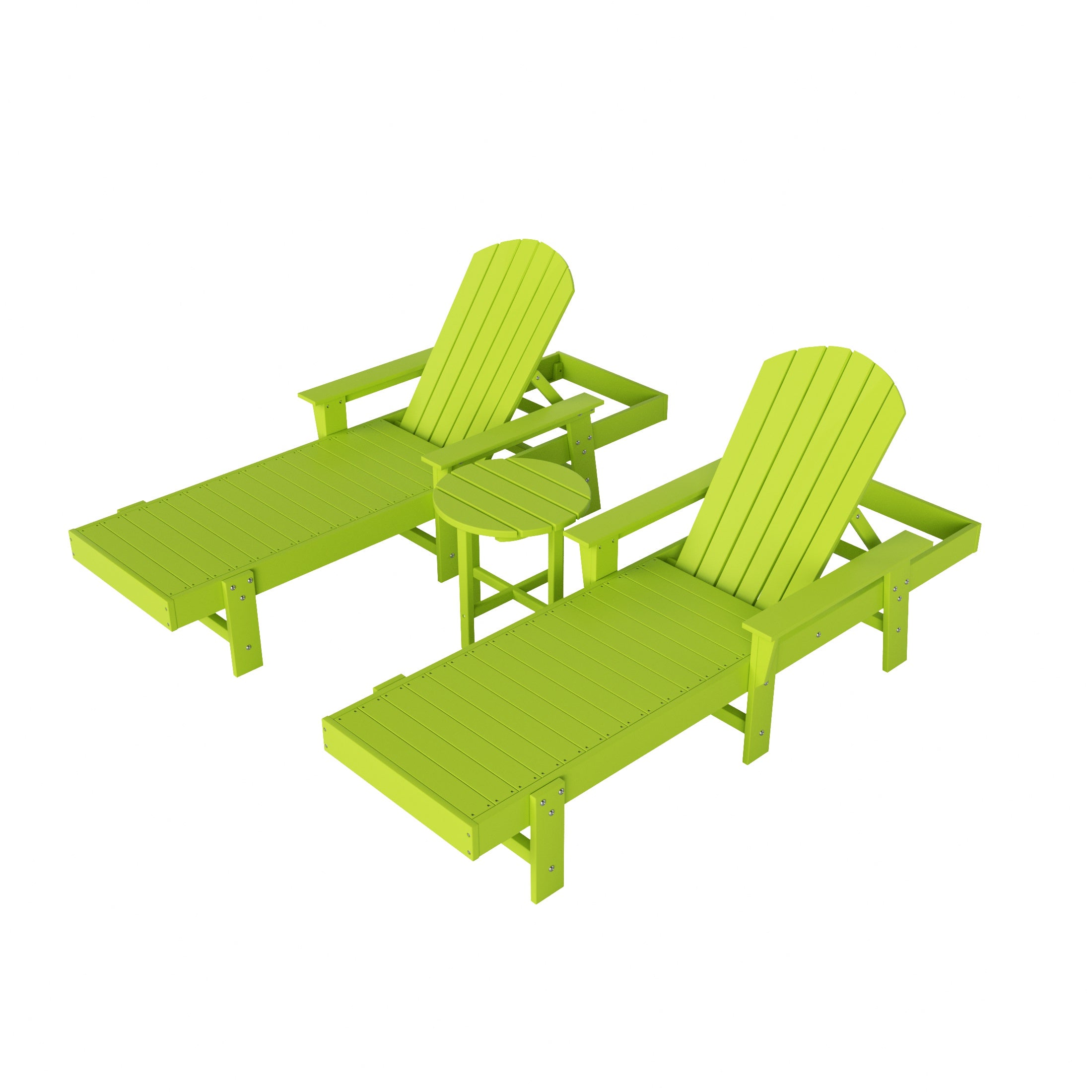 Portside 3 Piece Adirondack Poly Reclining Chaise Lounge With Arms
