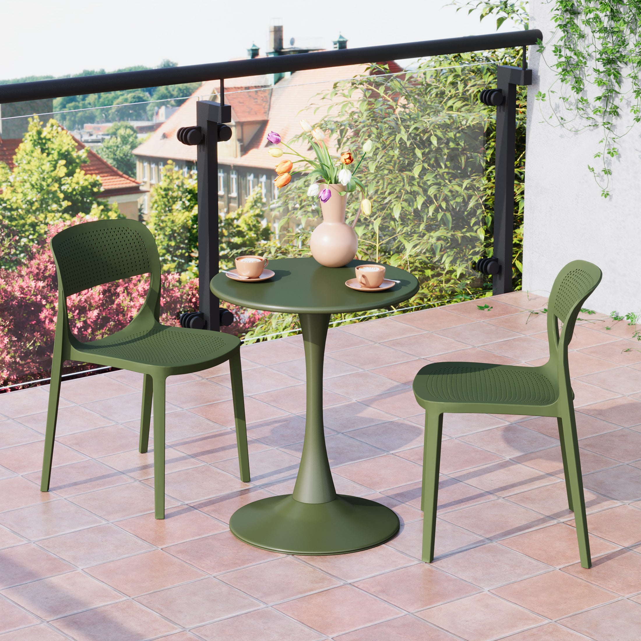 Sunshine Modern Stackable Plastic Resin Patio Dining Side Chair (Set of 2)