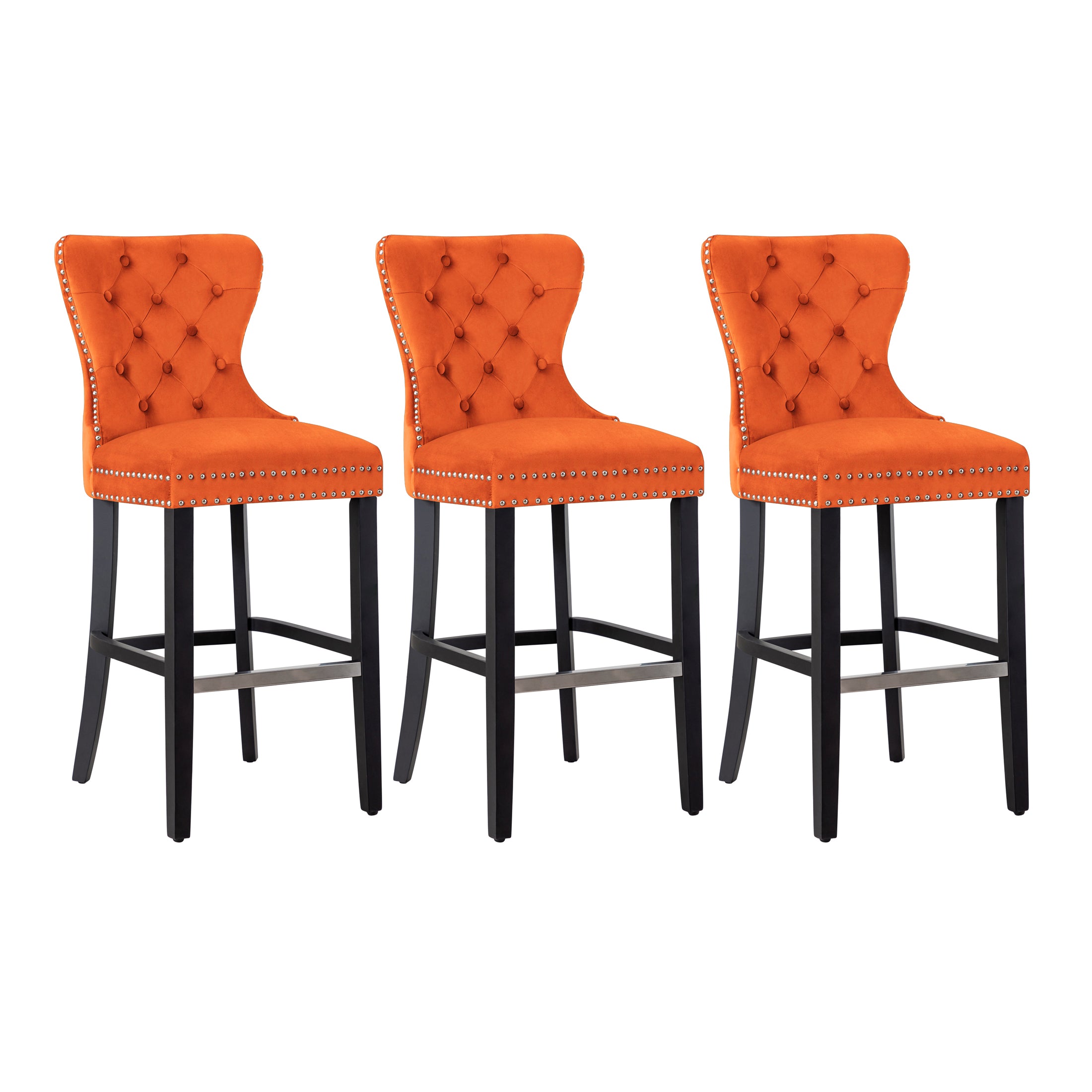 Hank 29" Tufted Velvet Bar Stool (Set of 3), Antique Gray