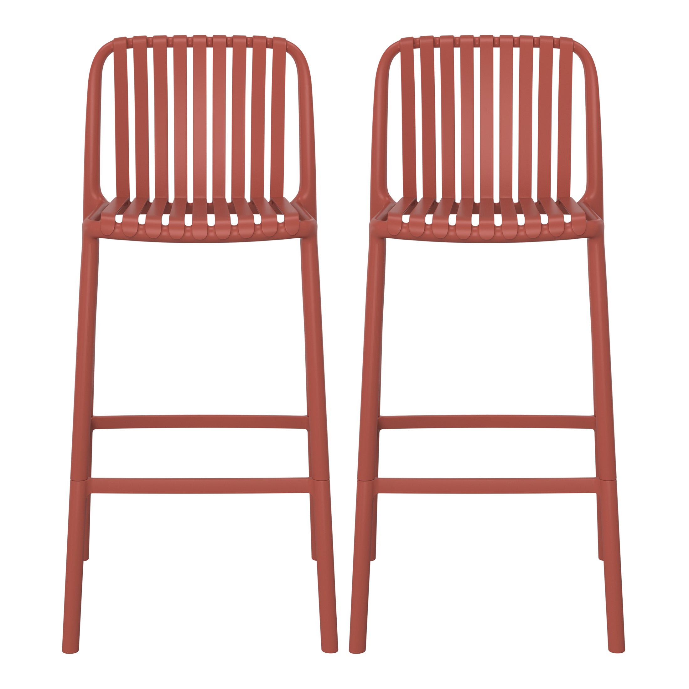 Sunshine 29.5" Outdoor Modern Polypropylene Plastic Patio Bar Height Stools (Set of 2)