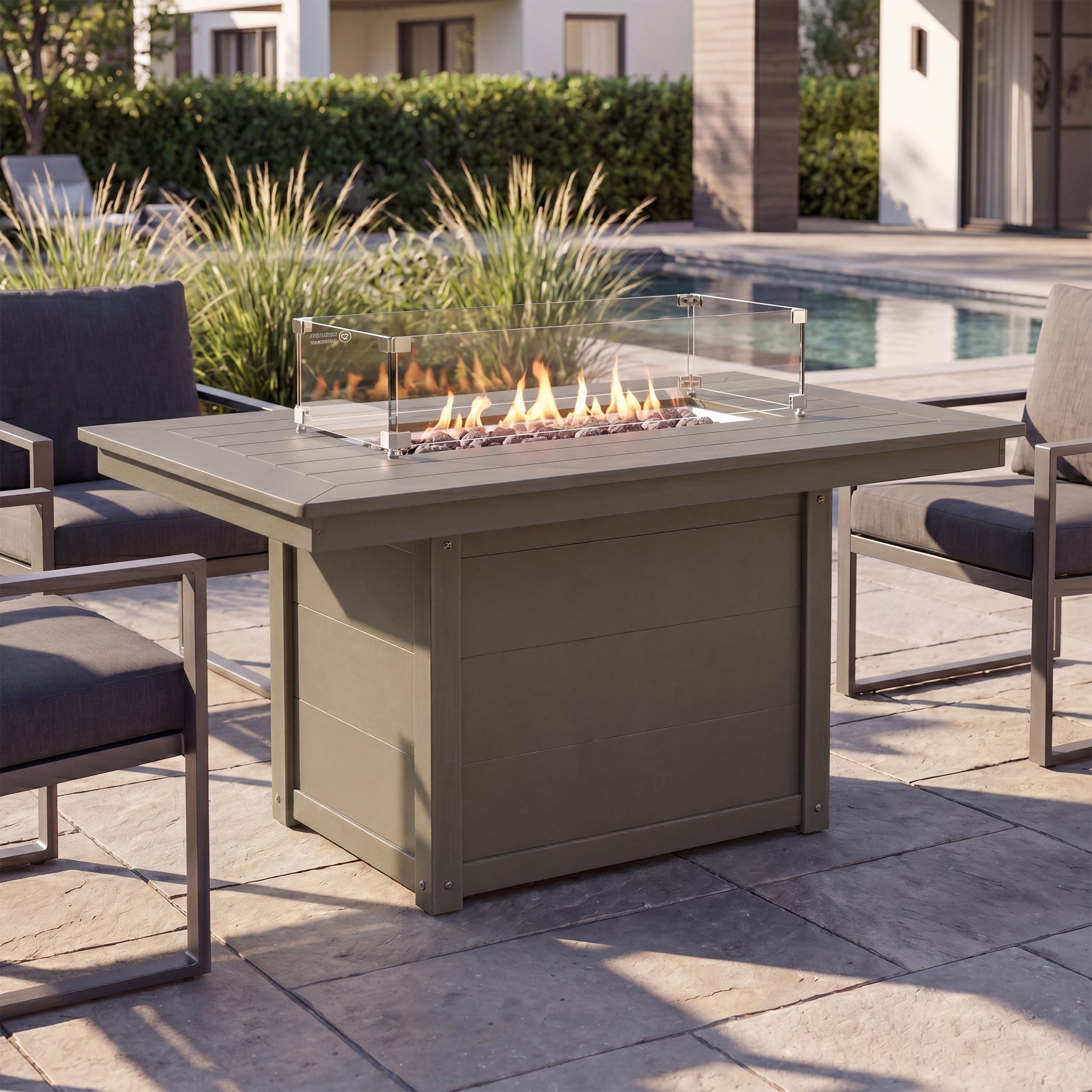 Sol 46" Modern Outdoor 55,000 BTU Patio Gas Propane Rectangle Deck Fire Pit Table